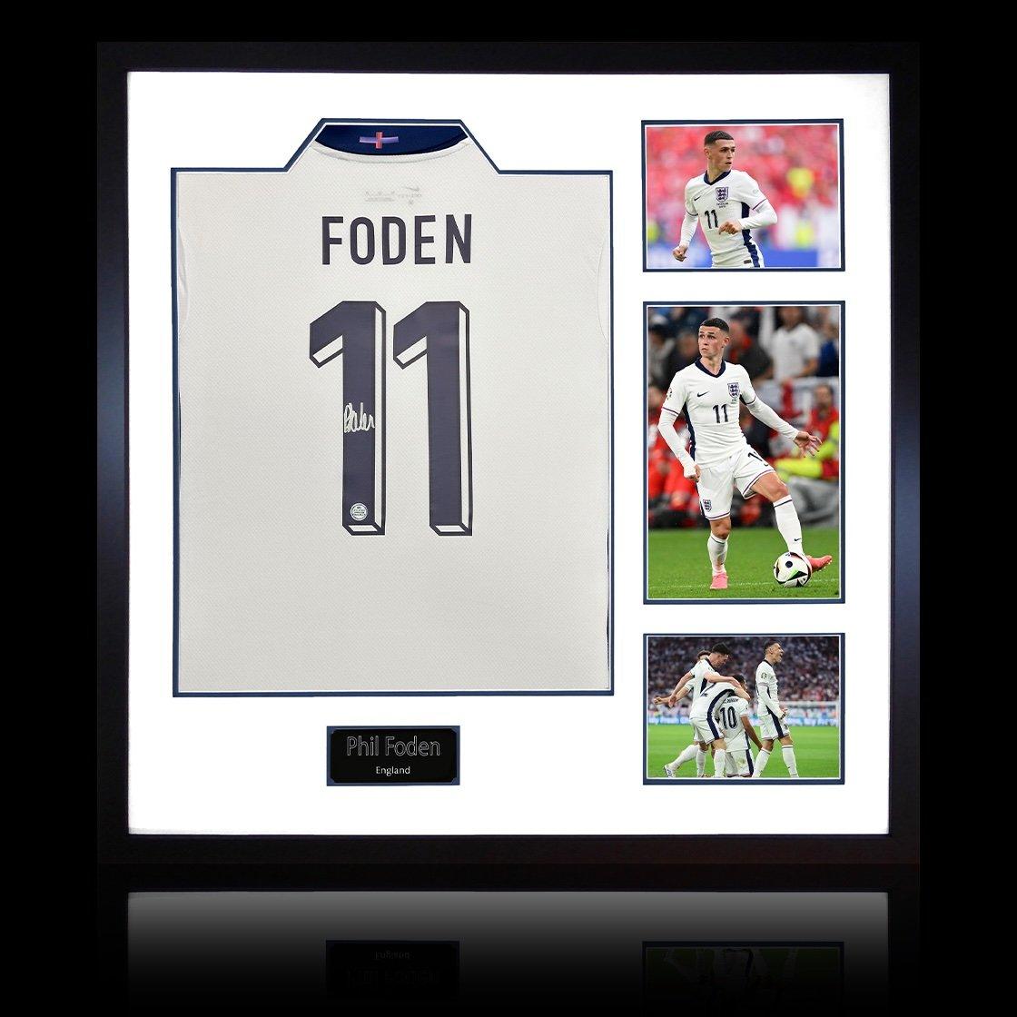The Fan Cave  Phil Foden Signed England 2024 Shirt Elite Frame - White - 820x820mm