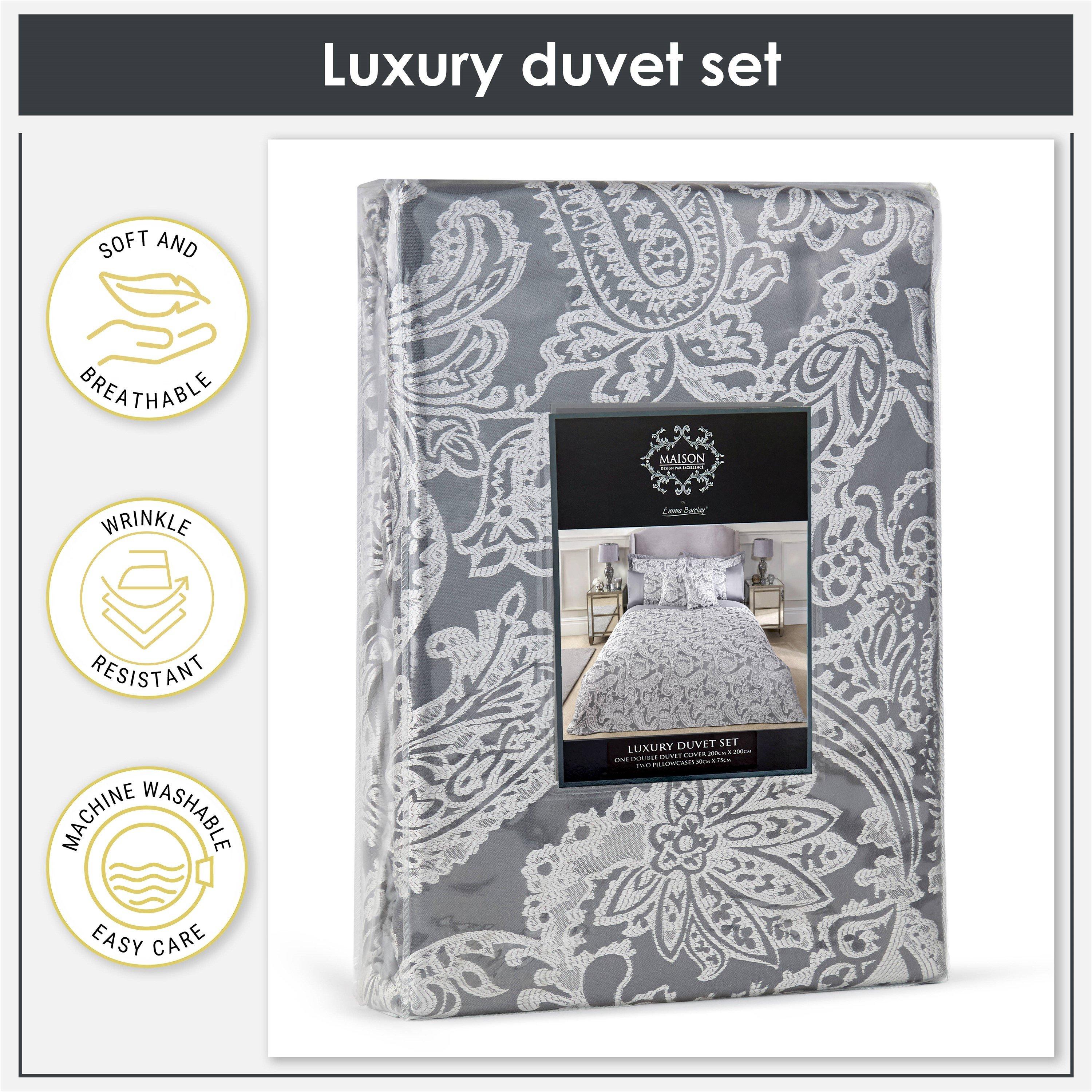 Silver - Emma Barclay - Duvet Set Embellished Jacquard Duchess - 2