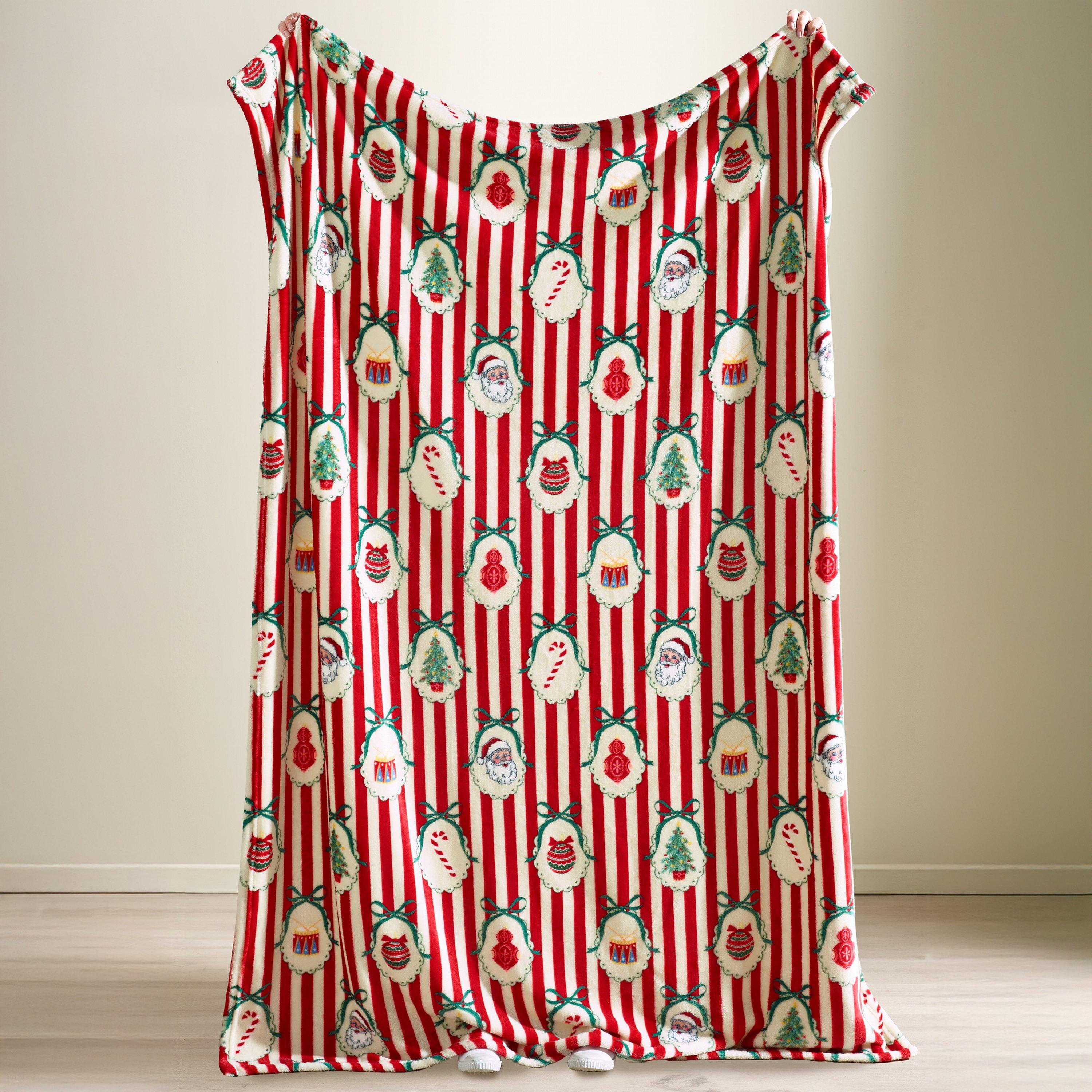 Red - Catherine Lansfield - Christmas Vintage Stripe Cosy Fleece Blanket Throw - 2