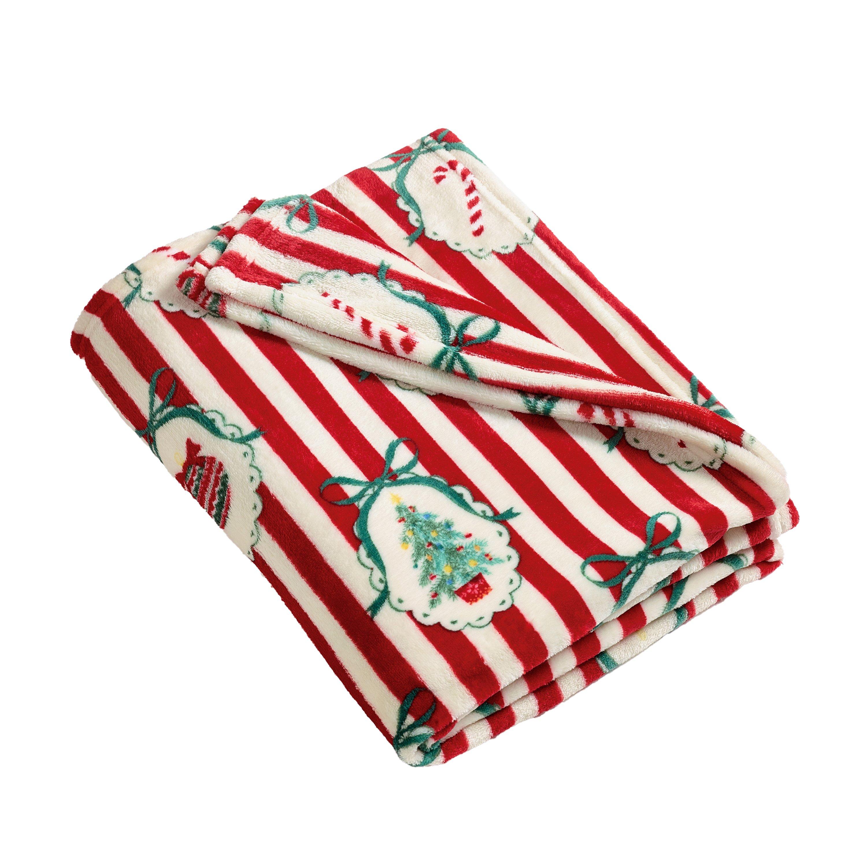 Red - Catherine Lansfield - Christmas Vintage Stripe Cosy Fleece Blanket Throw - 4