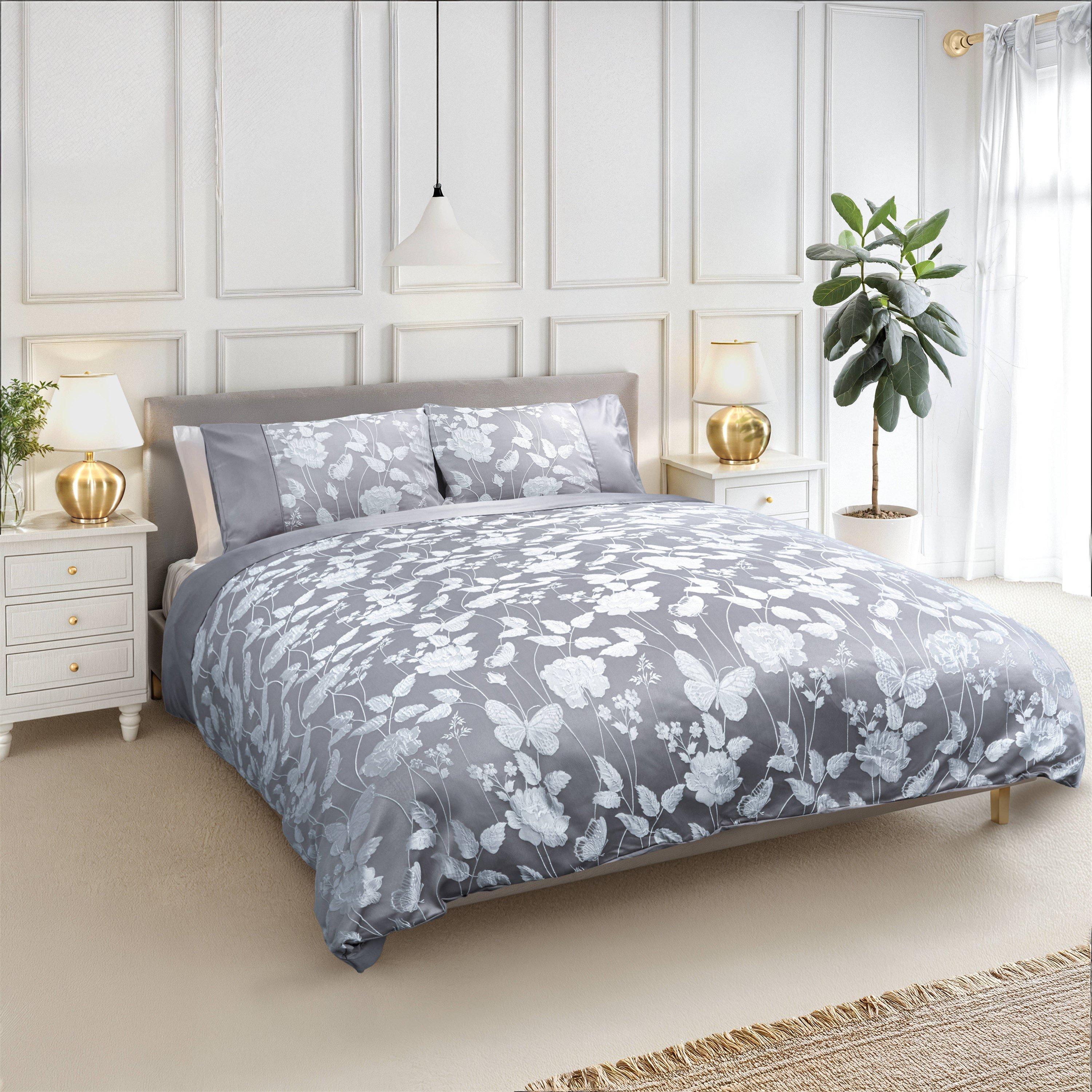 Silver - Emma Barclay - Duvet Set Embellished Jacquard Butterfly - 1