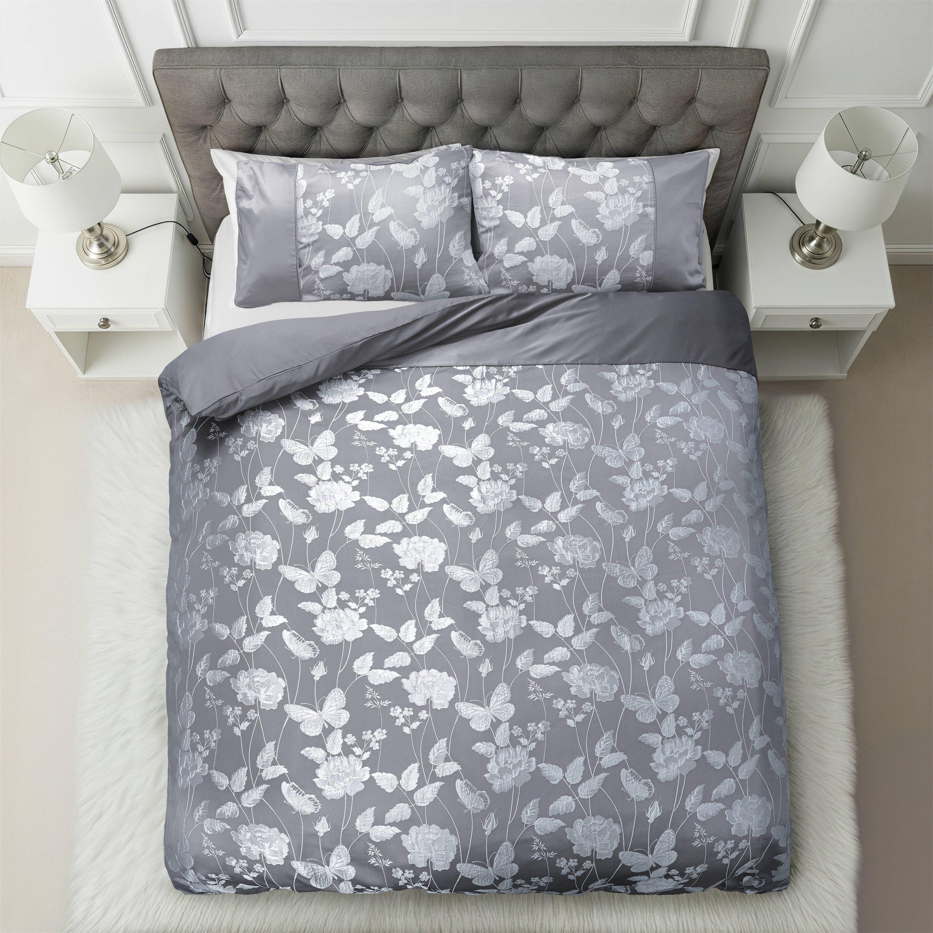 Silver - Emma Barclay - Duvet Set Embellished Jacquard Butterfly - 4