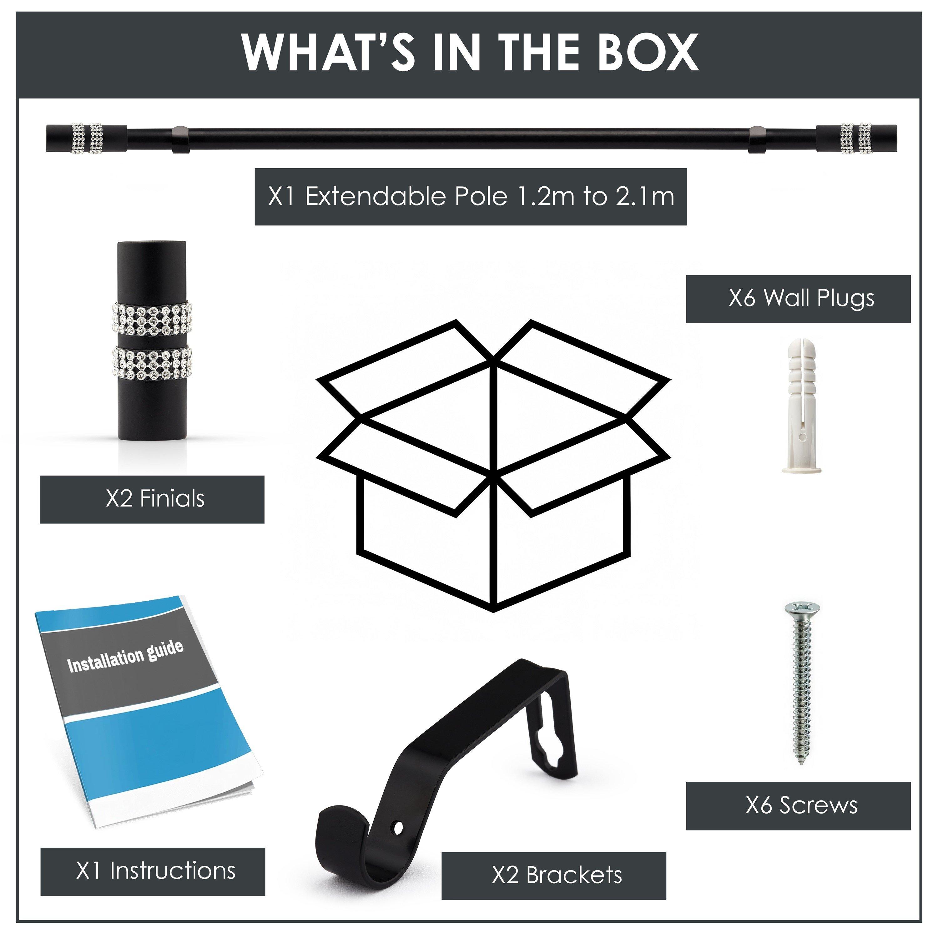 Matt Black - Emma Barclay - Curtain Pole Extendable Diamante - 2