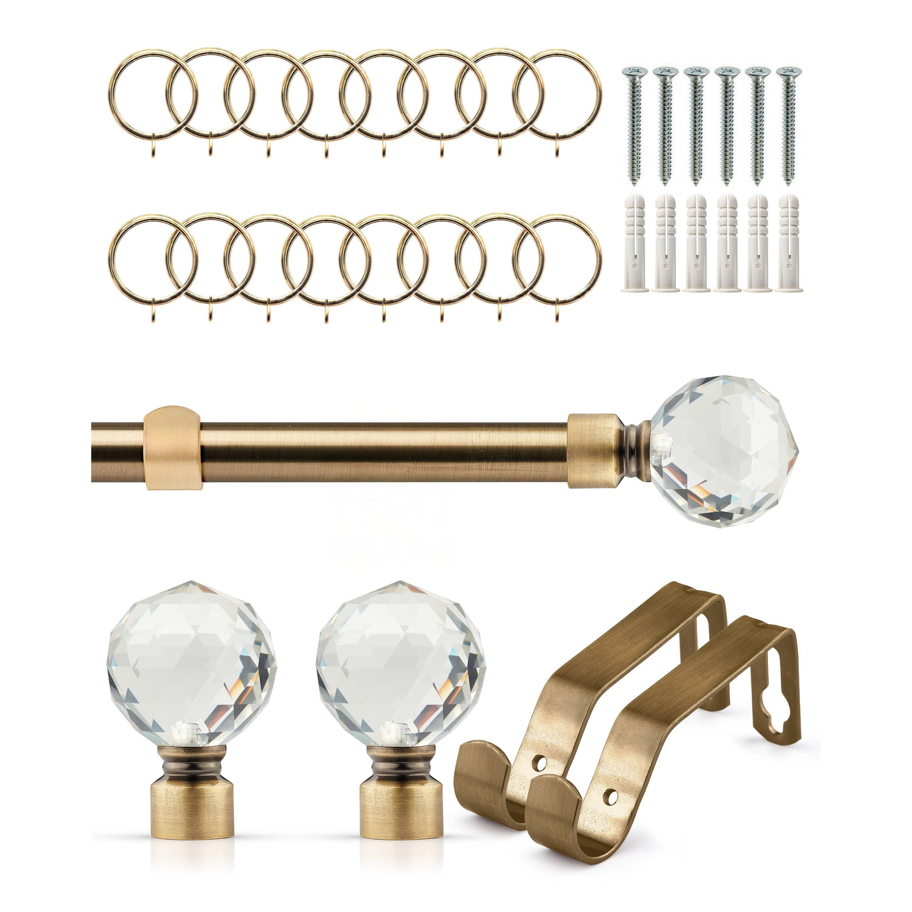 Antique Brass - Emma Barclay - Curtain Pole with Rings Extendable Crystal - 1