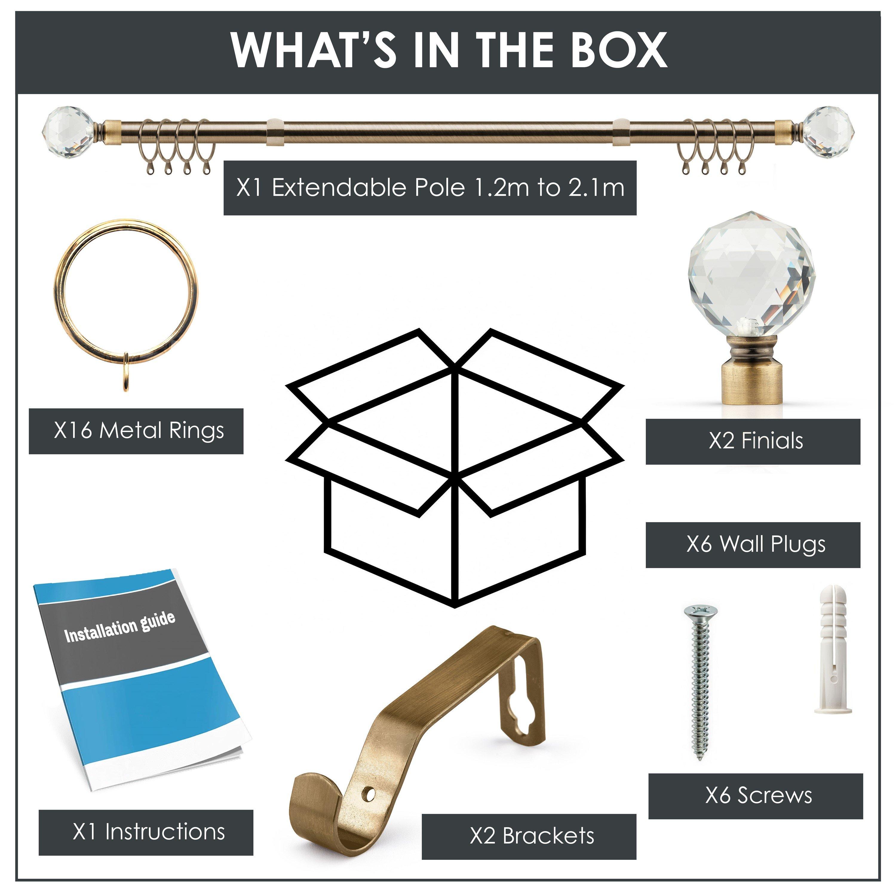 Antique Brass - Emma Barclay - Curtain Pole with Rings Extendable Crystal - 2