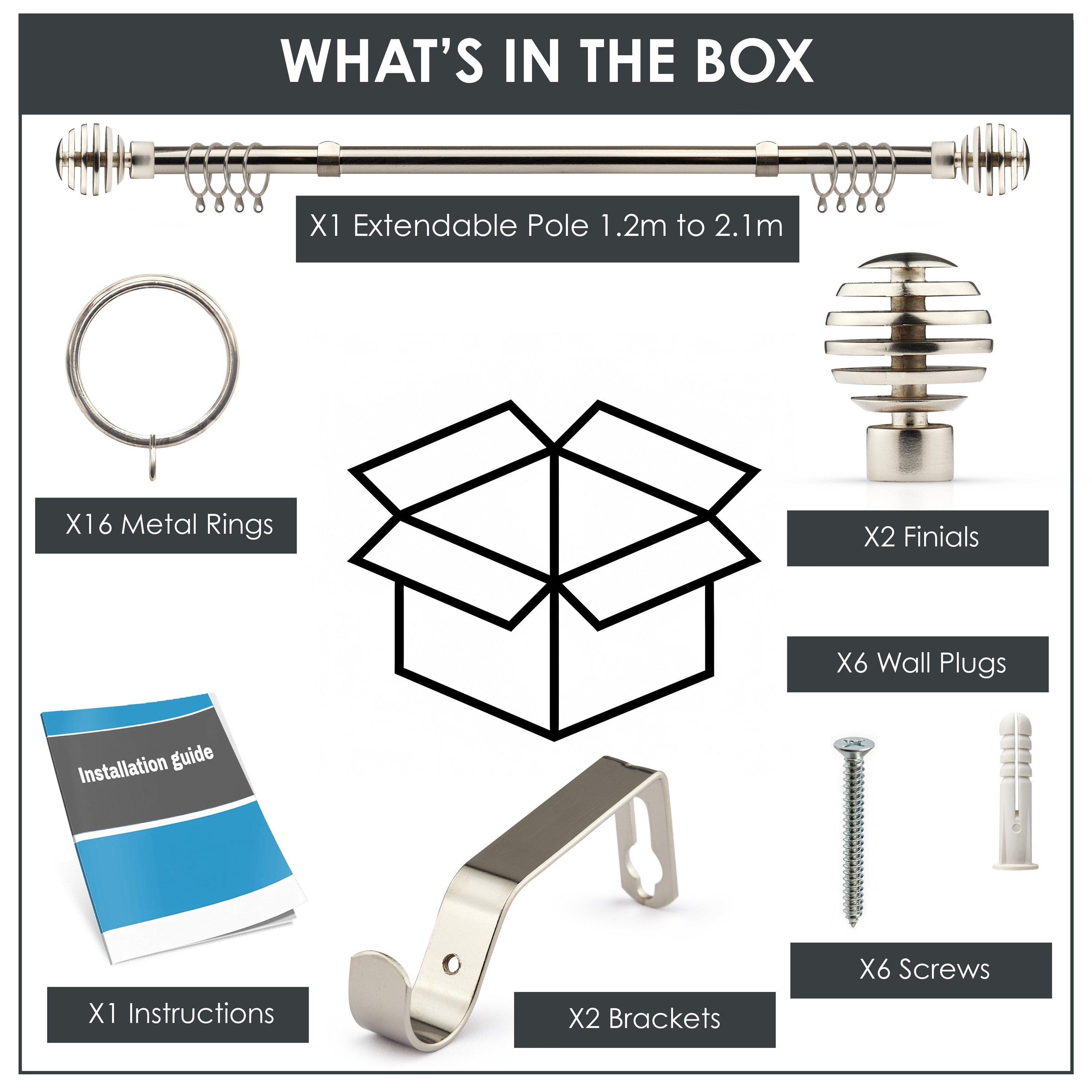 Brushed Silver - Emma Barclay - Curtain Pole with Rings Extendable Slice - 3