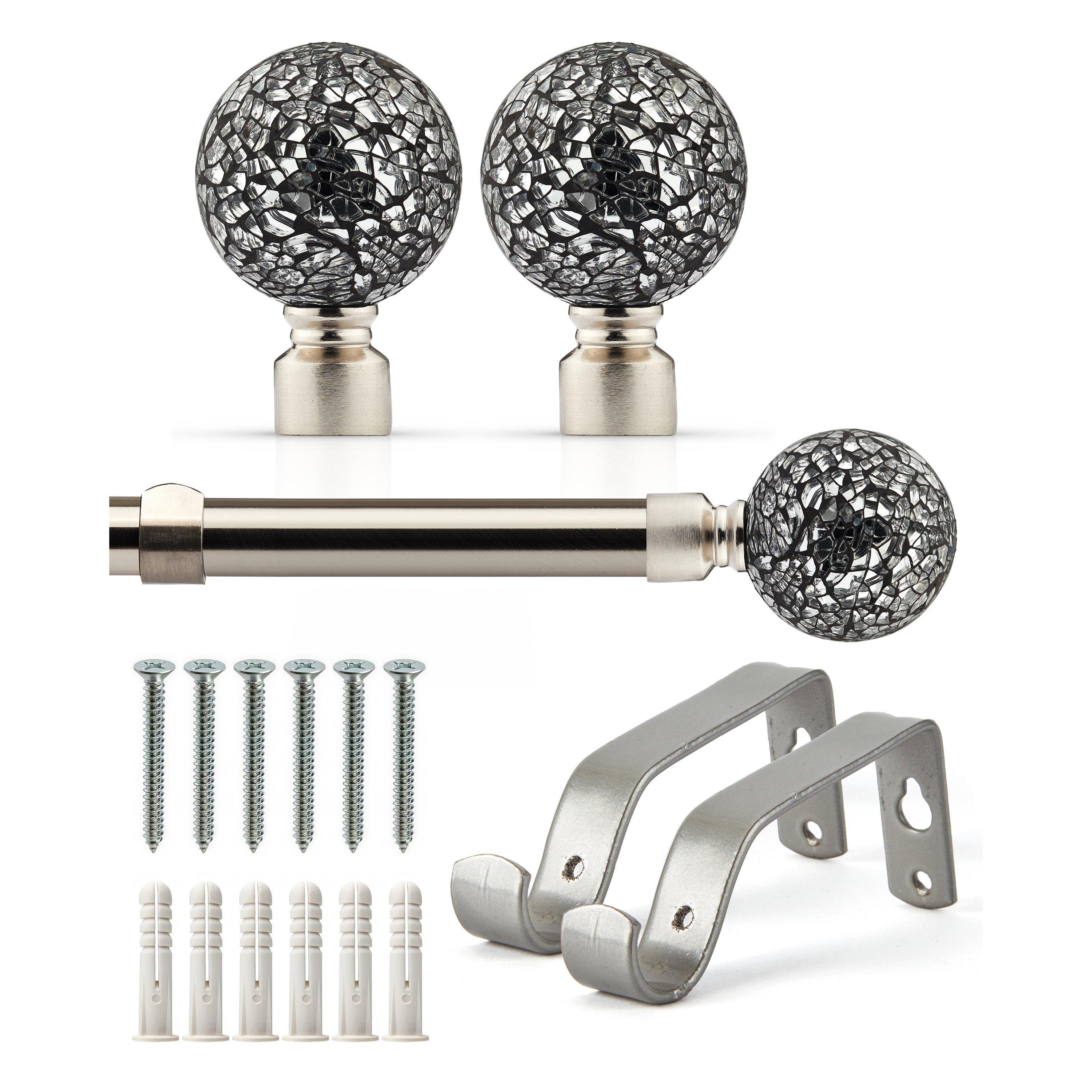 Brushed Silver - Emma Barclay - Curtain Pole Extendable Cut Glass - 1