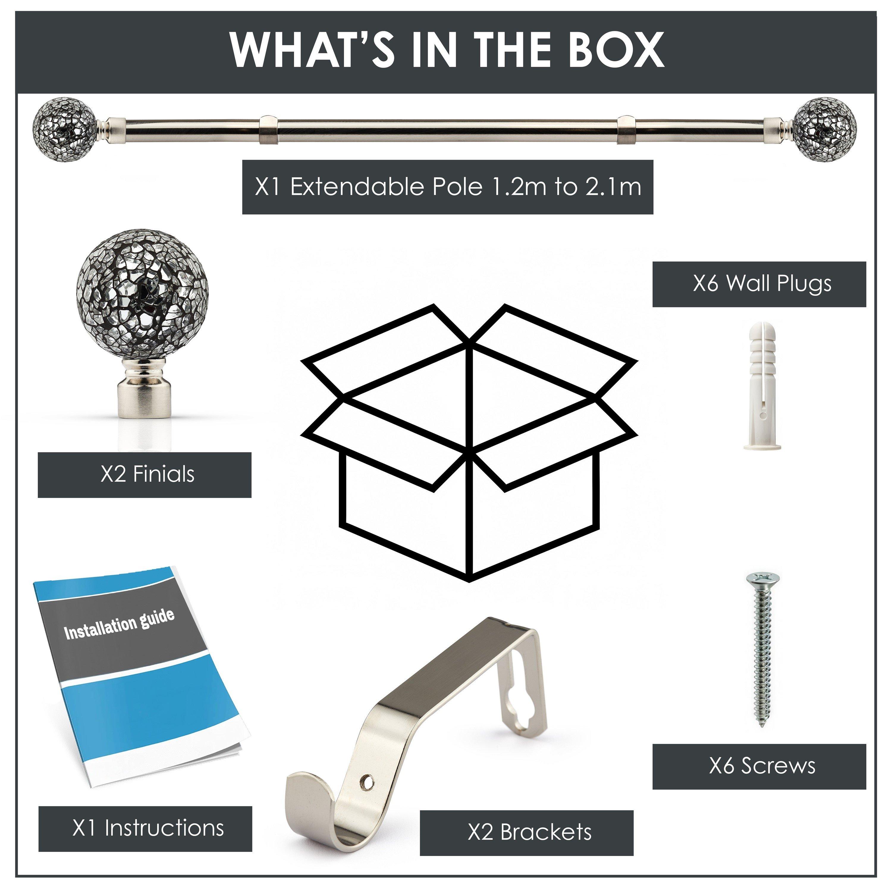 Brushed Silver - Emma Barclay - Curtain Pole Extendable Cut Glass - 2