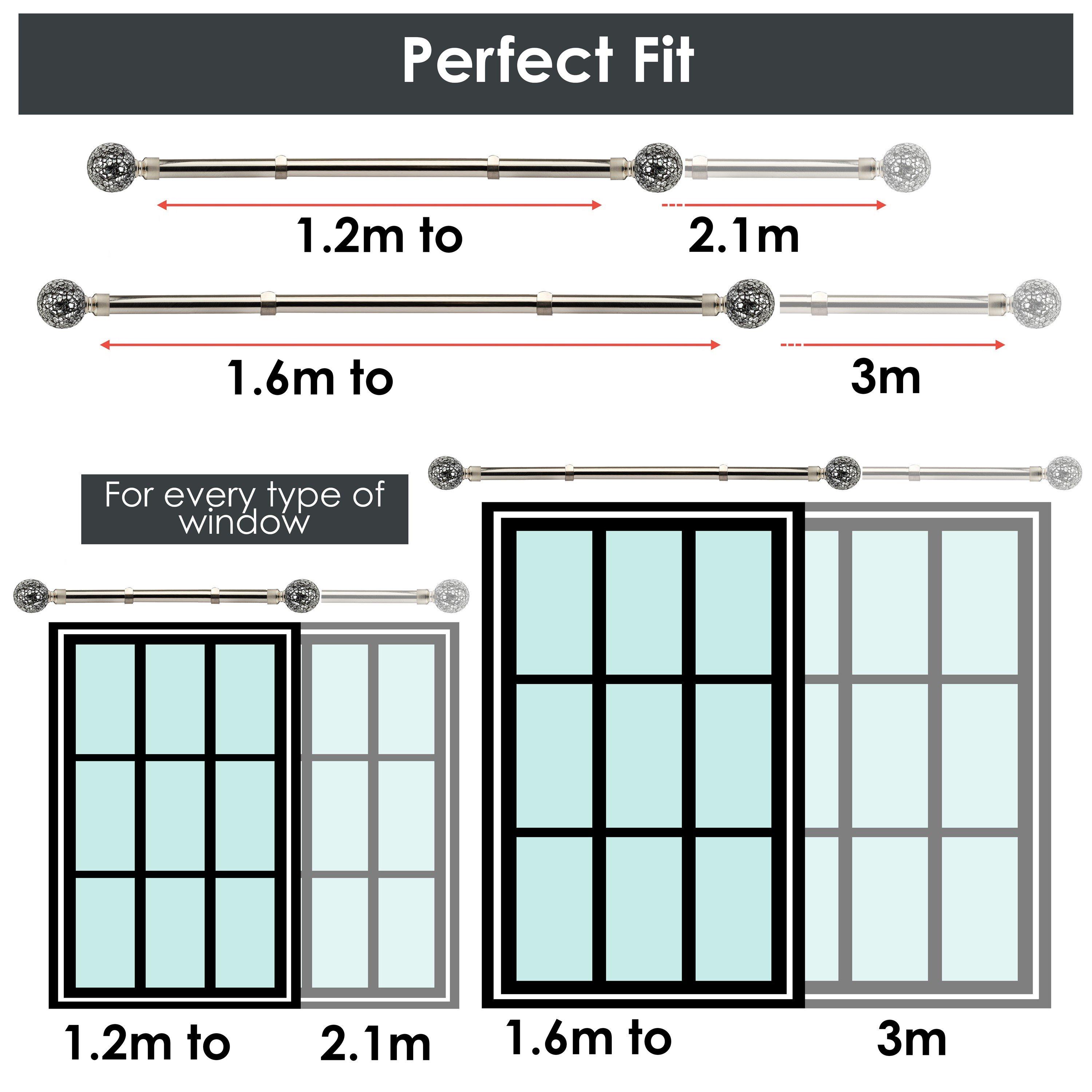 Brushed Silver - Emma Barclay - Curtain Pole Extendable Cut Glass - 4