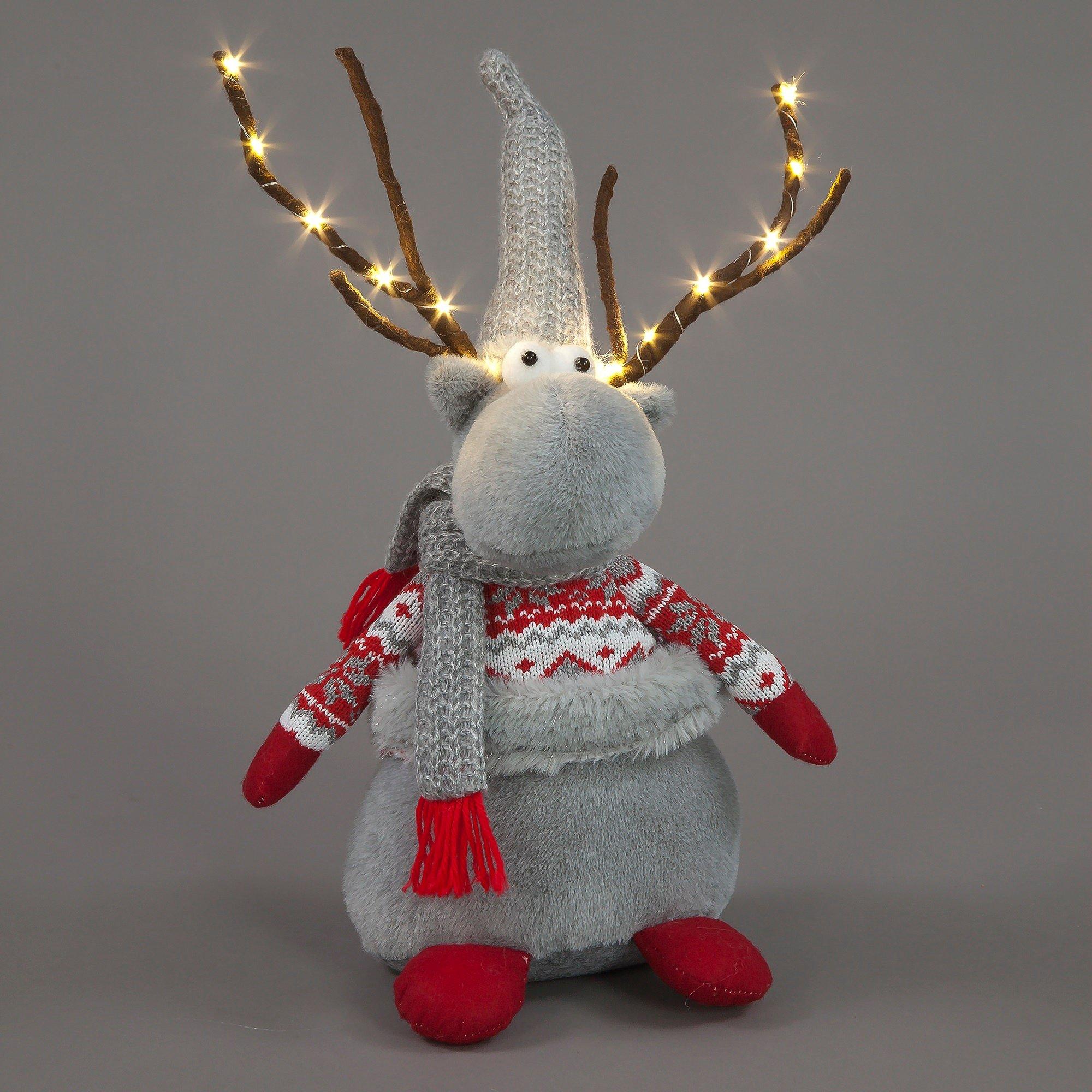 Grey - Snowtime - 42cm Reindeer Decoration with Lit Antlers