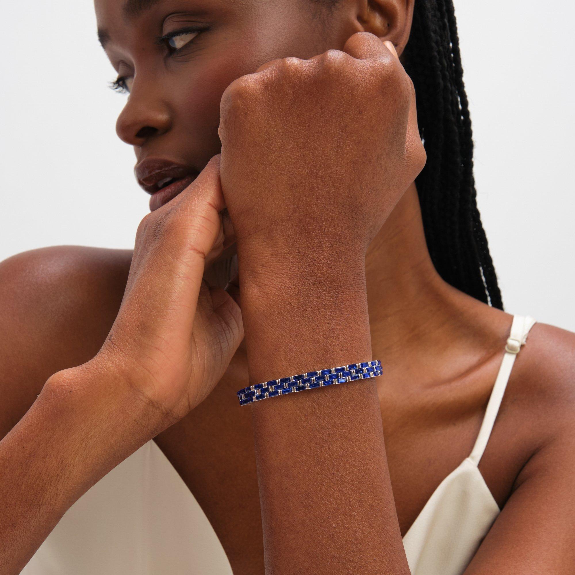 Silver - Jon Richard - Silver Plated and Sapphire Chain Stretch Bracelet - 2