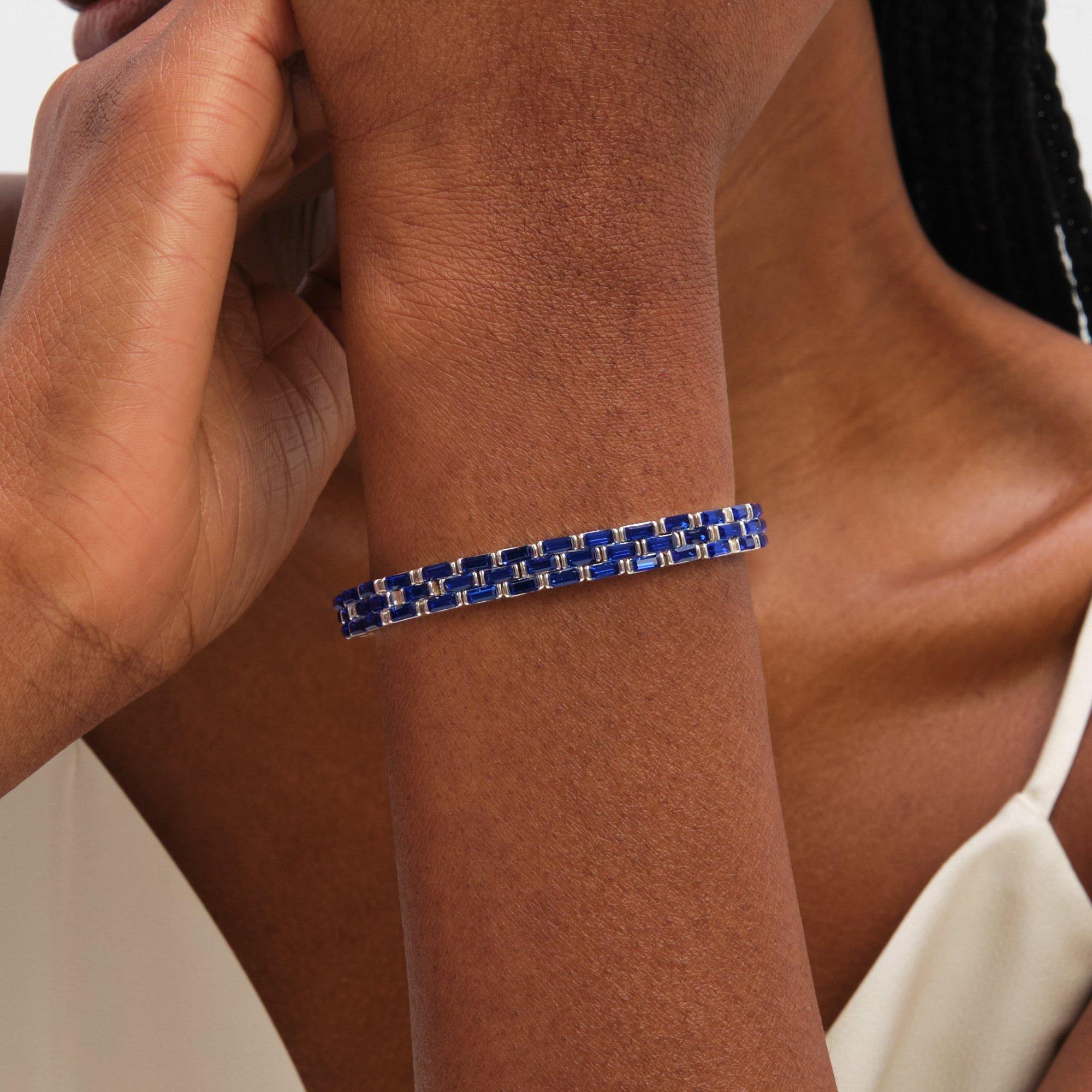 Silver - Jon Richard - Silver Plated and Sapphire Chain Stretch Bracelet - 3