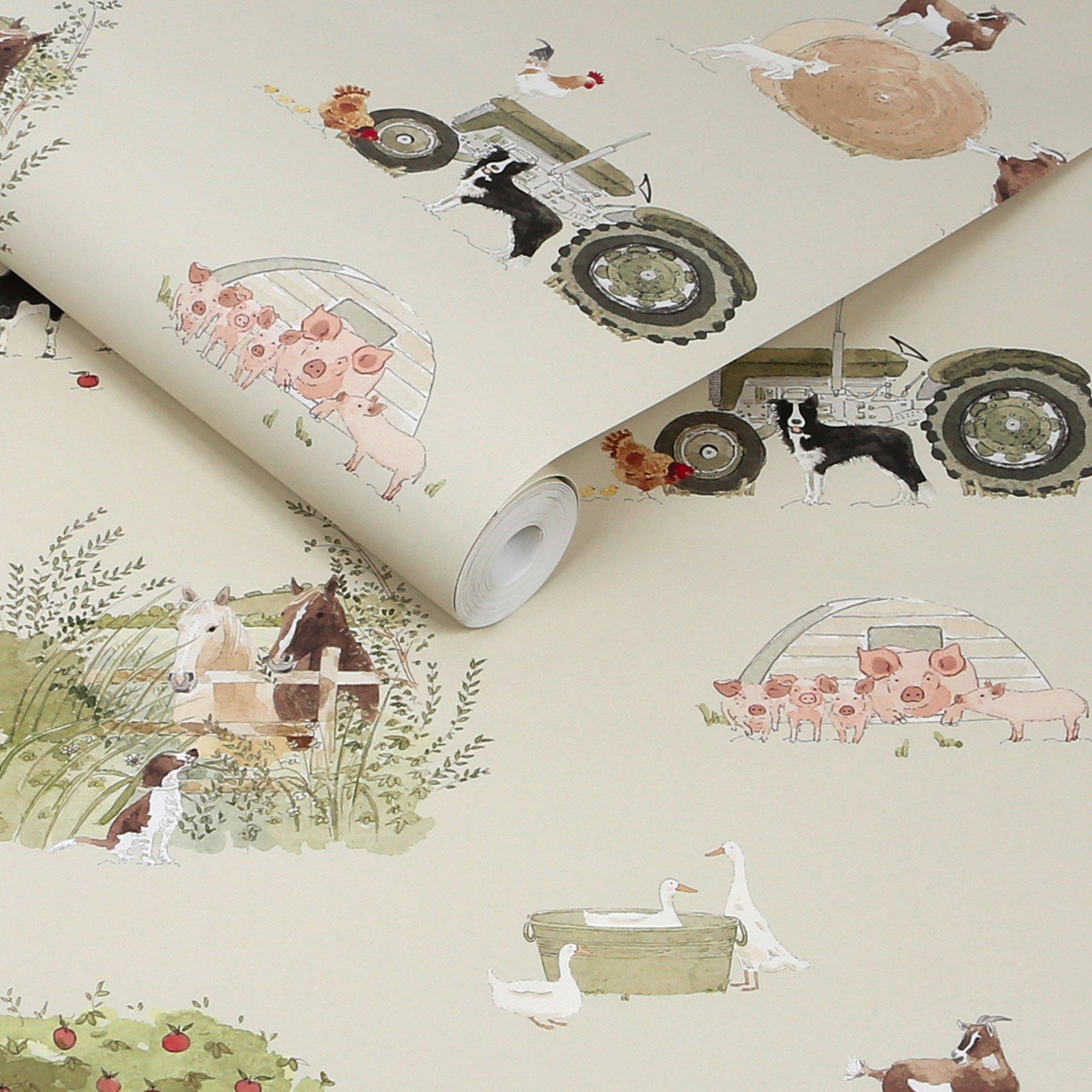 Green - Sophie Allport - Farm Friends Hambleton Wallpaper - 3