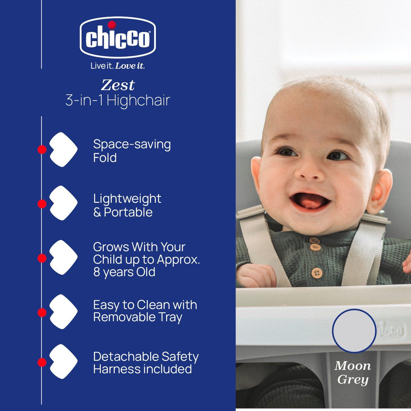 Moon Grey - Chicco - Zest 3-in-1 Folding Multi-Stage Highchair - 2