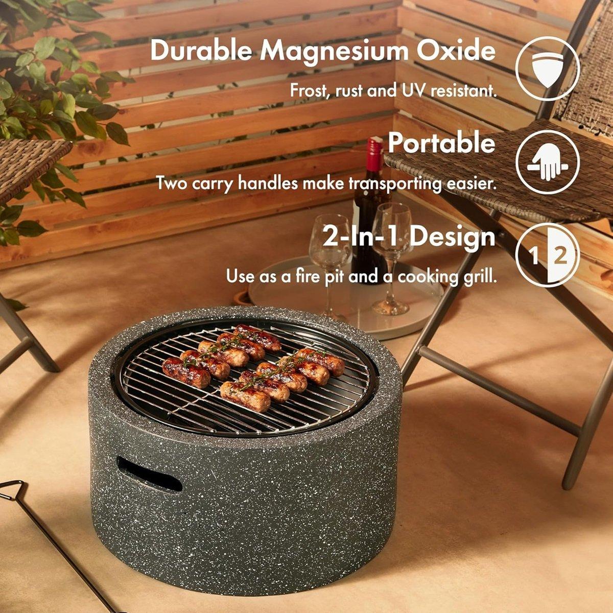 Grey - VonHaus - VonHaus Fire Pit – 2 in 1 Firepit with BBQ Cooking - 3