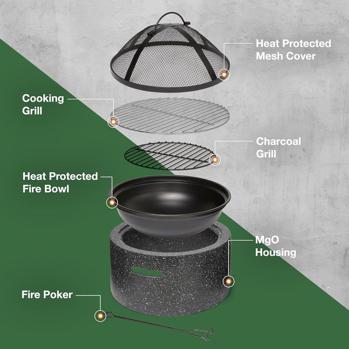Grey - VonHaus - VonHaus Fire Pit – 2 in 1 Firepit with BBQ Cooking - 4