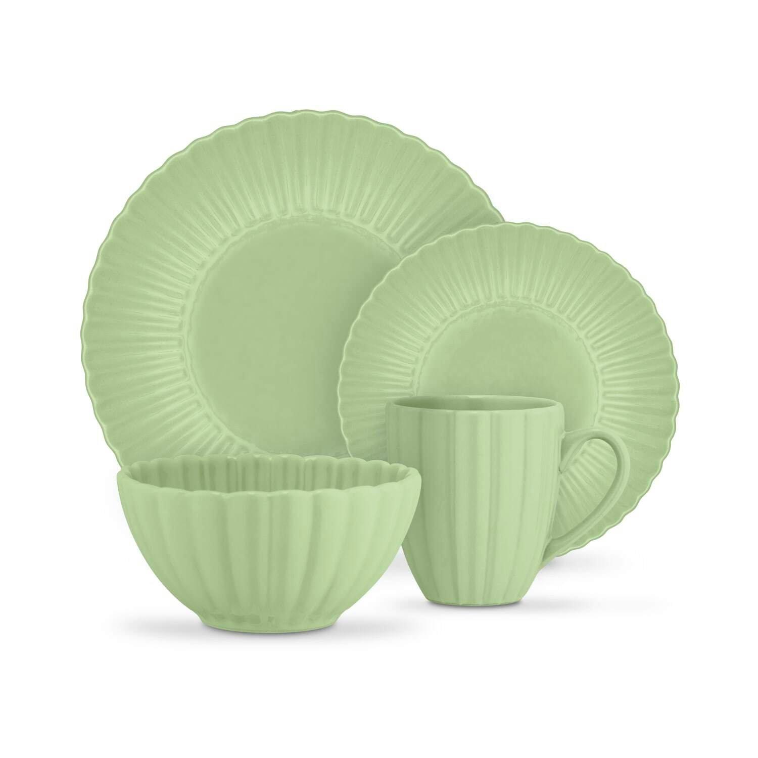 Green - Swan - 16 Piece Scallop Edge Stoneware Dinner Set Green - 1