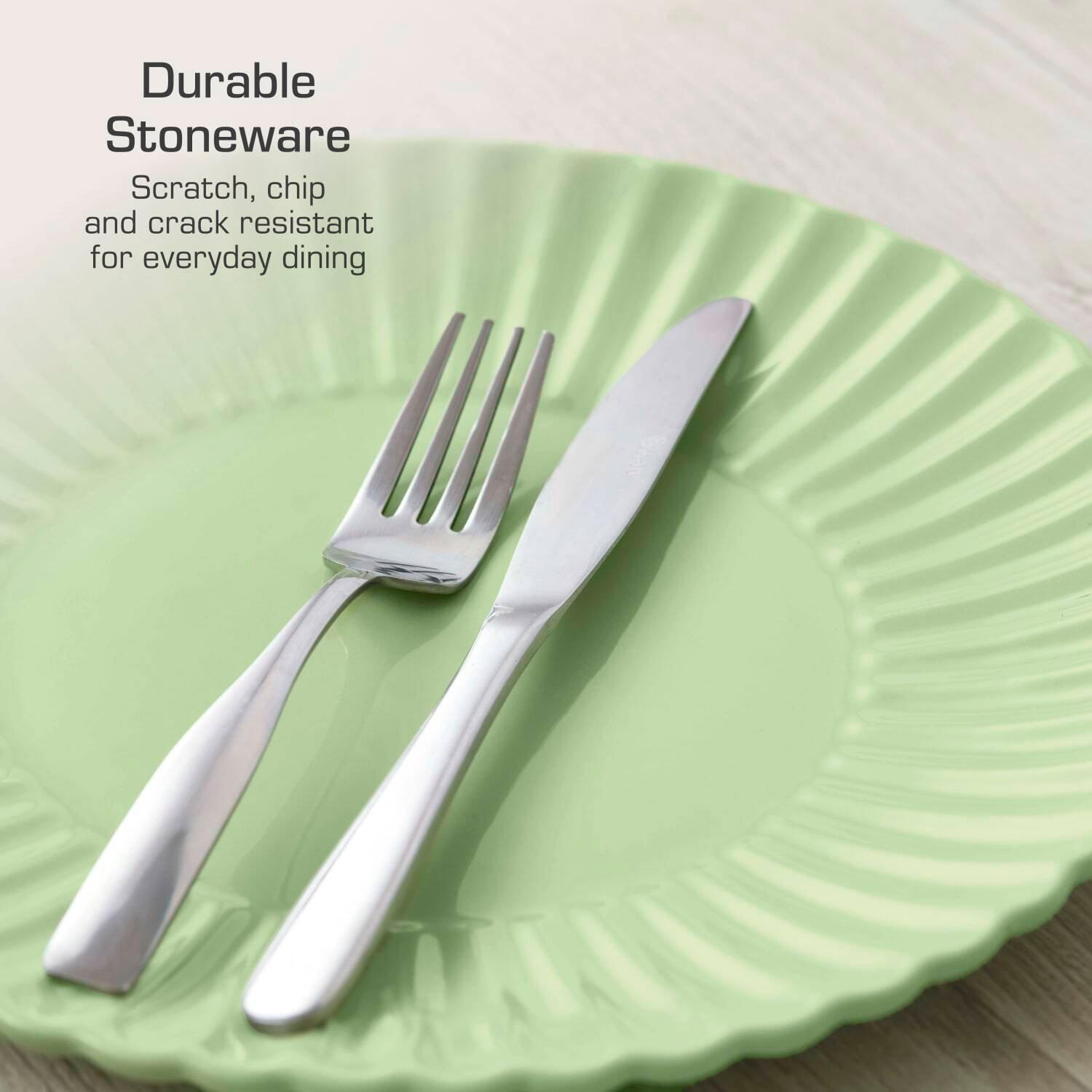 Green - Swan - 16 Piece Scallop Edge Stoneware Dinner Set Green - 4