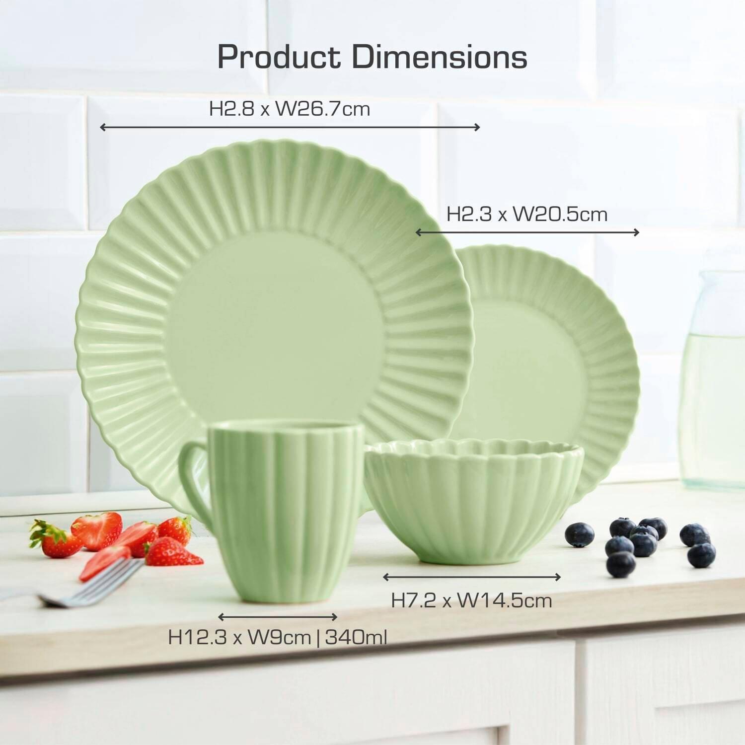 Green - Swan - 16 Piece Scallop Edge Stoneware Dinner Set Green - 6
