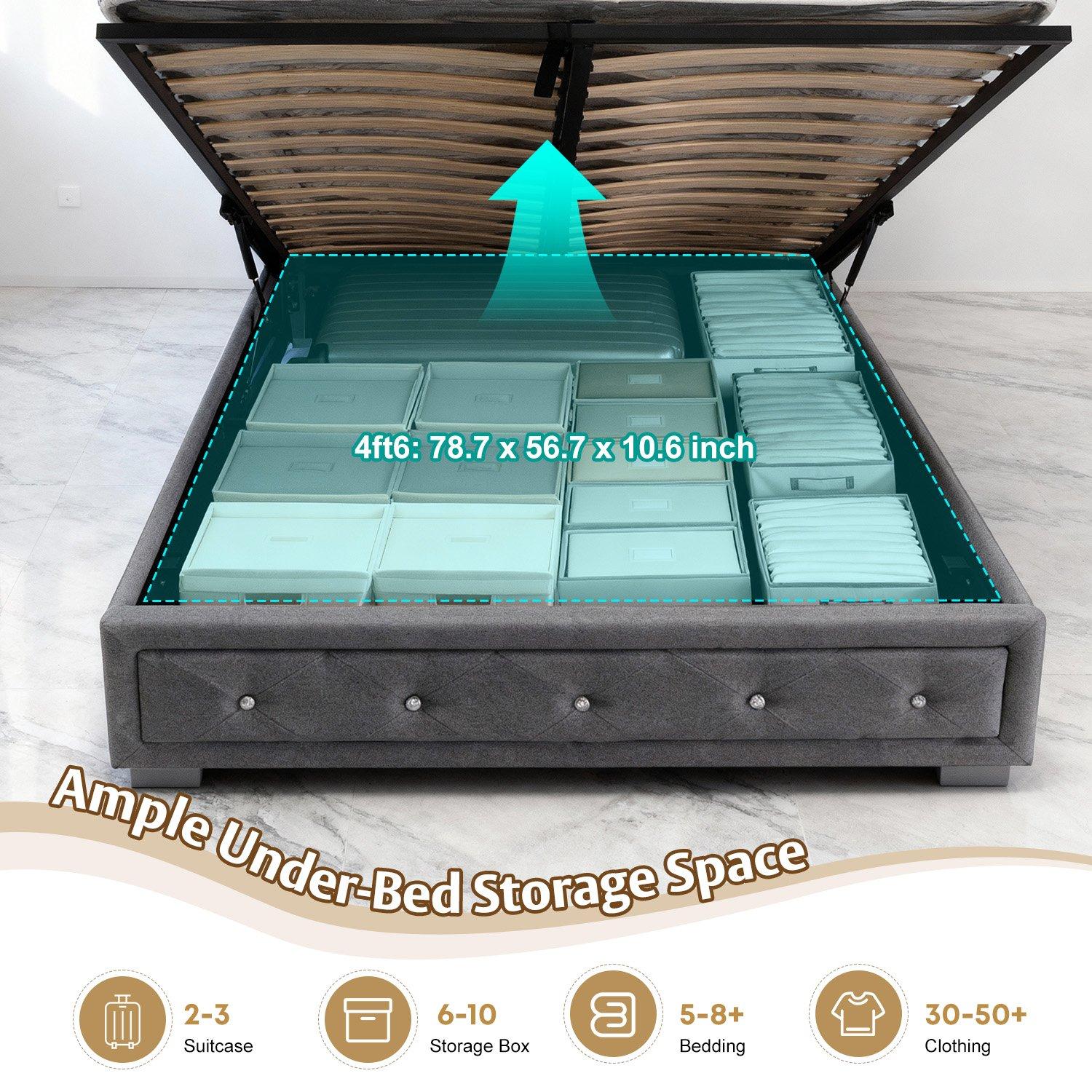 Grey Plush - Comfy Living - 3ft/4ft6/5ft Diamante Ottoman Bed Only - 14