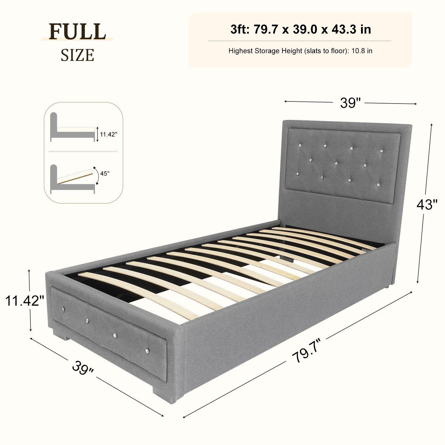 Grey Plush - Comfy Living - 3ft/4ft6/5ft Diamante Ottoman Bed Only - 16