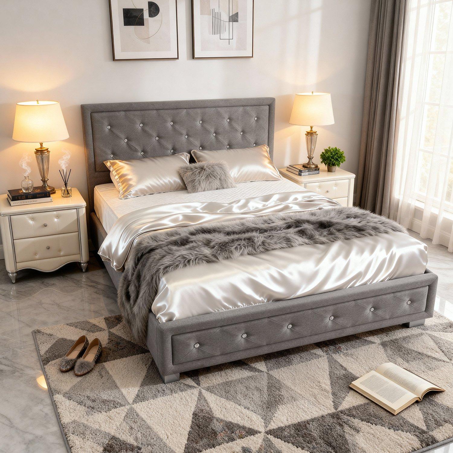 Grey Plush - Comfy Living - 3ft/4ft6/5ft Diamante Ottoman Bed Only - 7