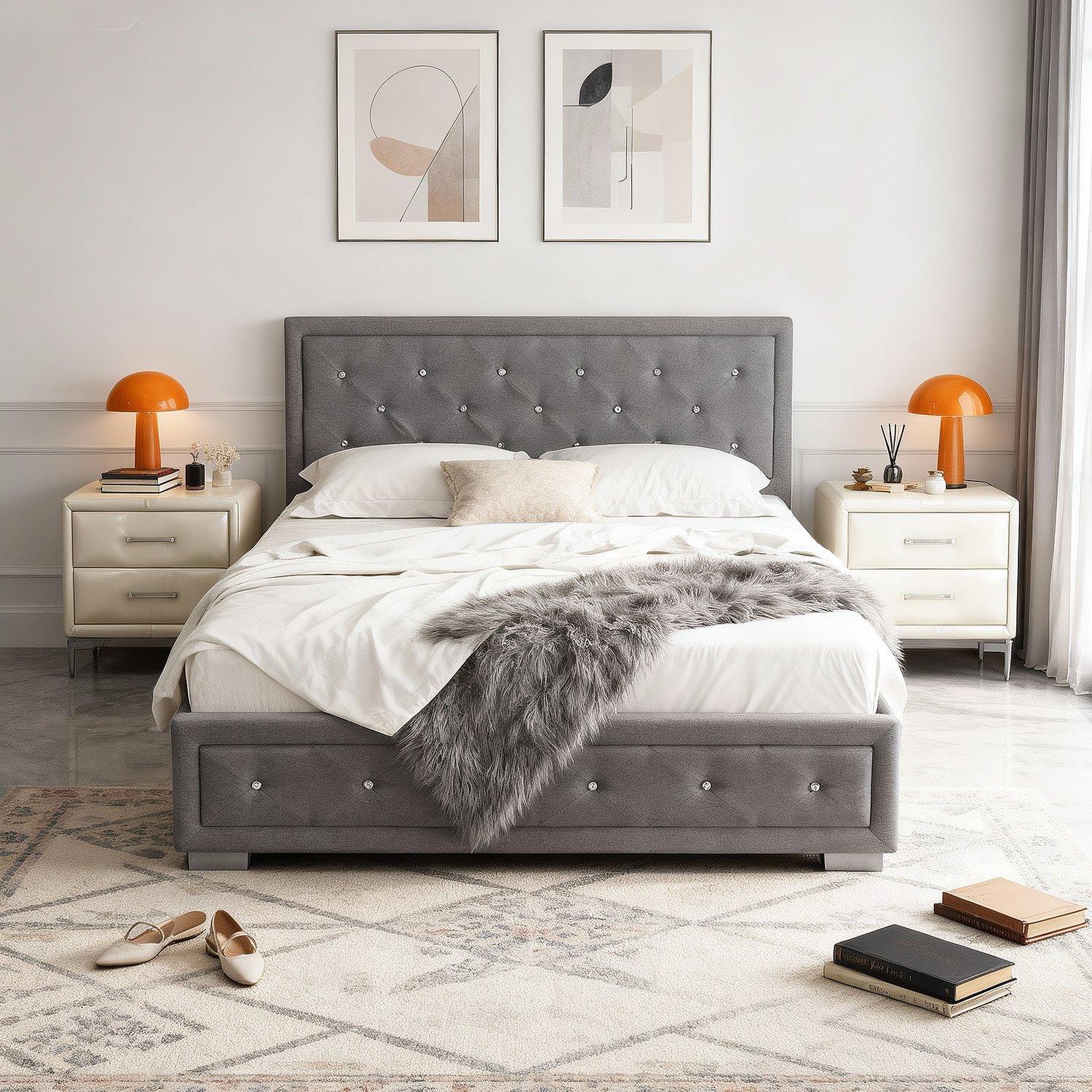Grey Plush - Comfy Living - 3ft/4ft6/5ft Diamante Ottoman Bed Only - 8