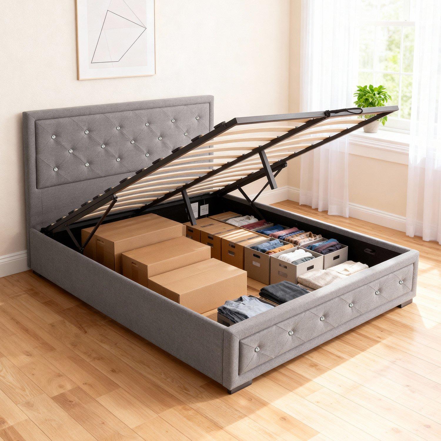 Grey Plush - Comfy Living - 3ft/4ft6/5ft Diamante Ottoman Bed Only - 9