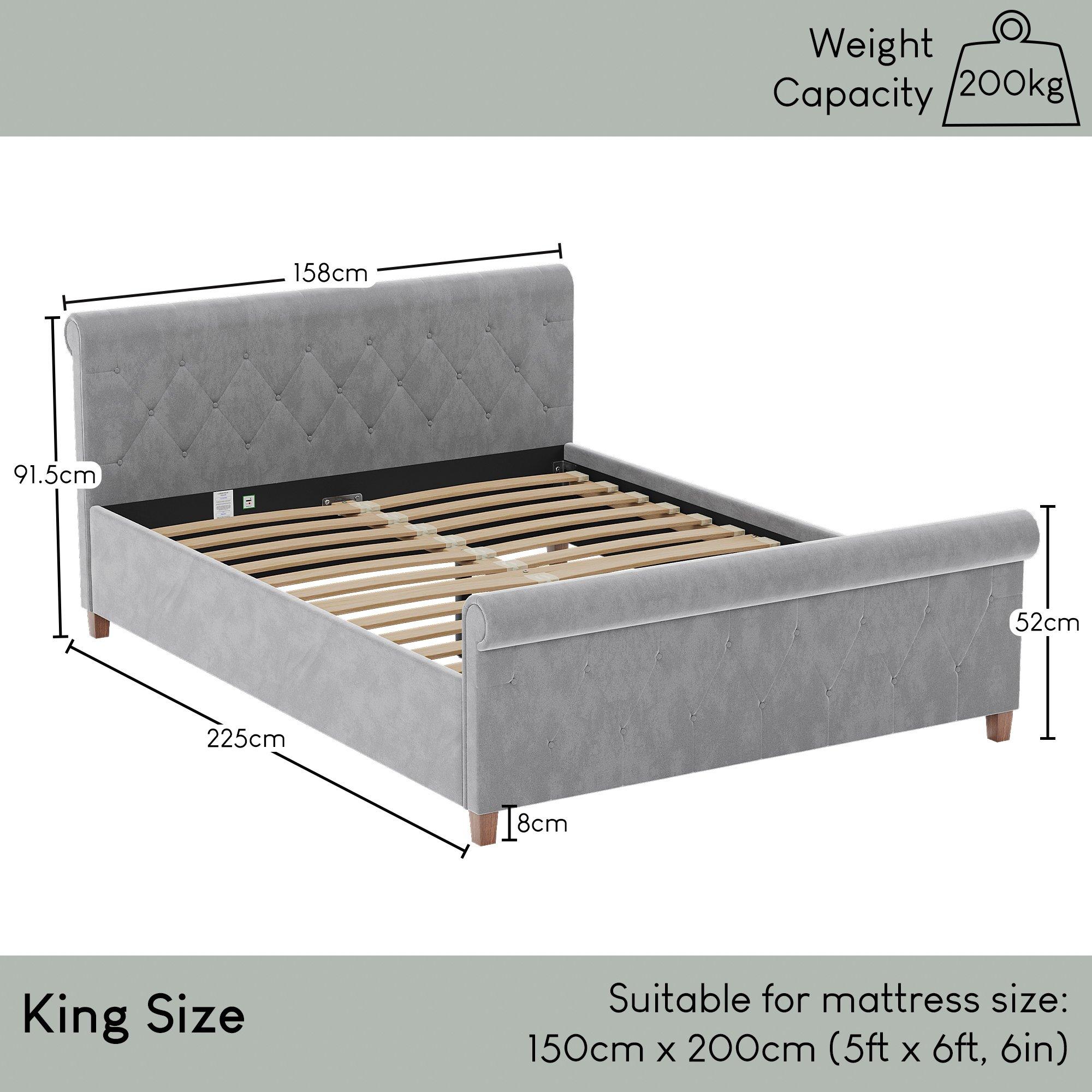 Light Grey Velv - Lassic - Vida Designs Vittorio King Size Bed UKFR - 2