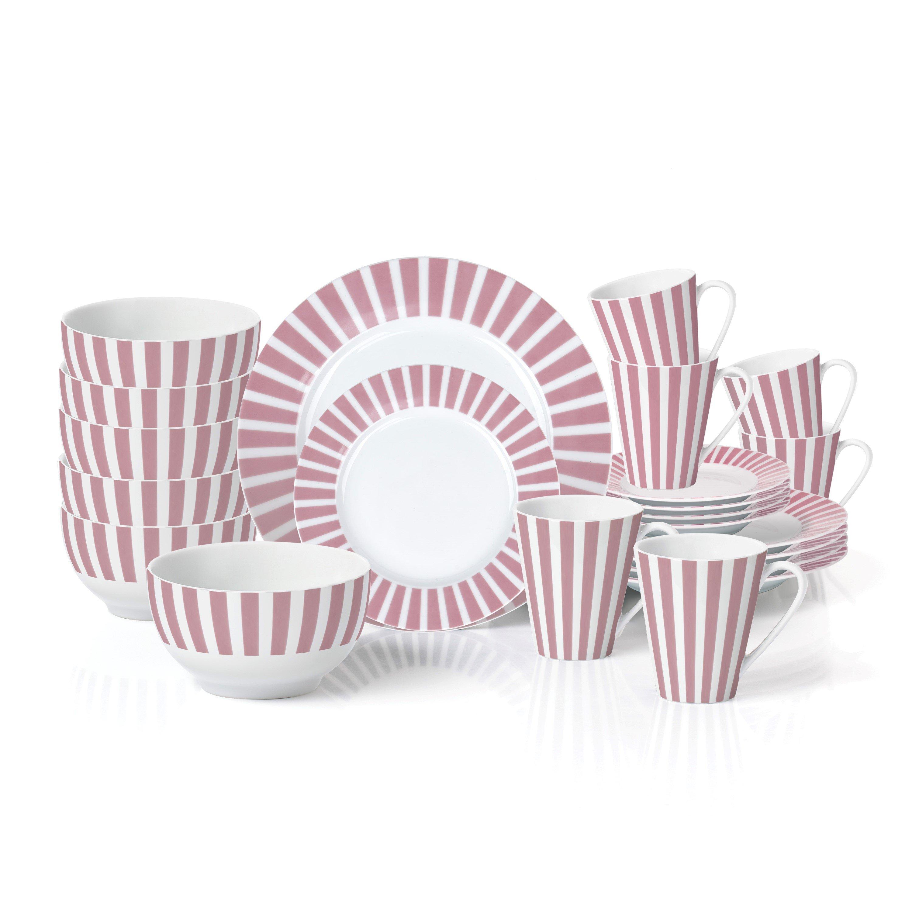 Pink - Waterside - 24pc Pink Split Stripe Dinner Set - 1