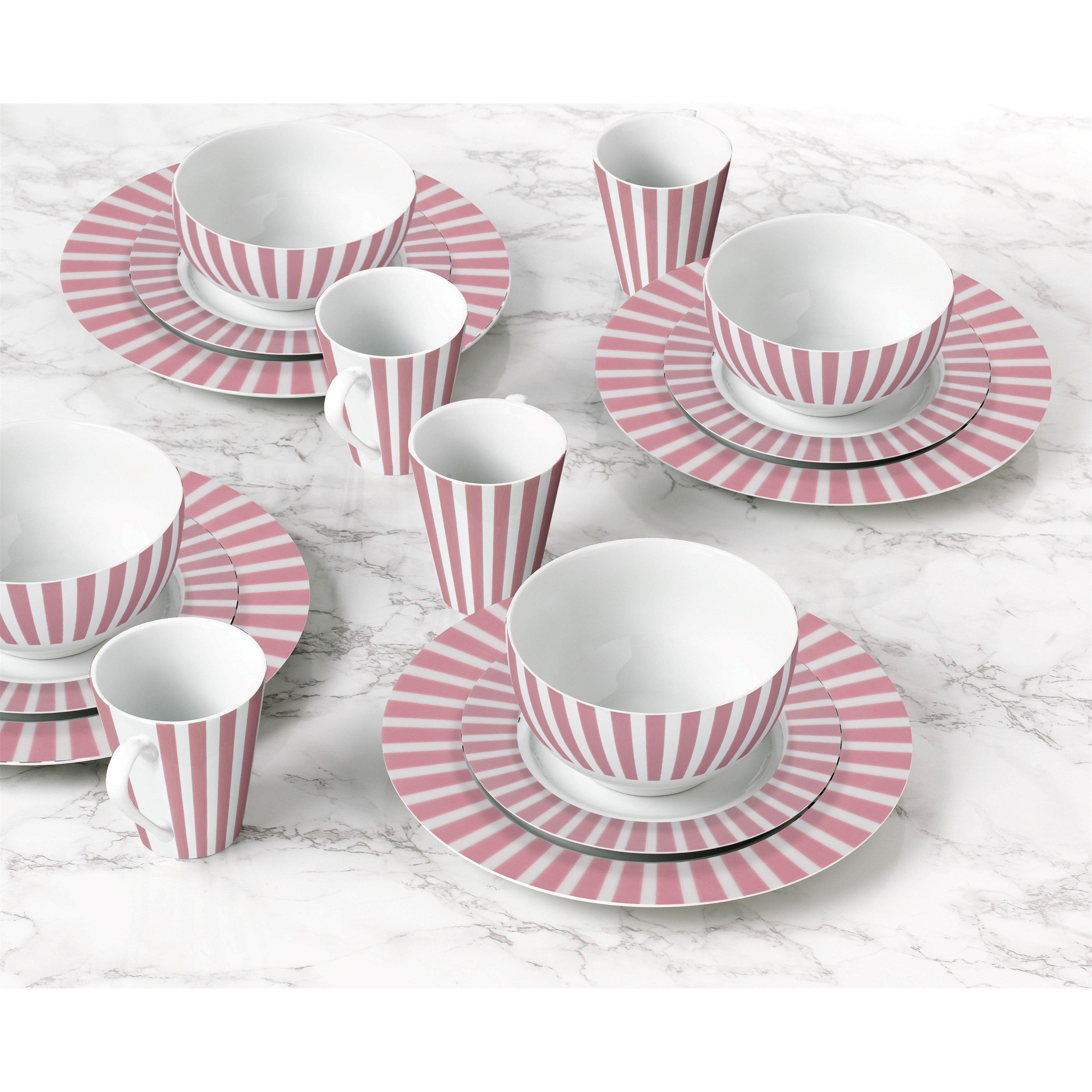Pink - Waterside - 24pc Pink Split Stripe Dinner Set - 2