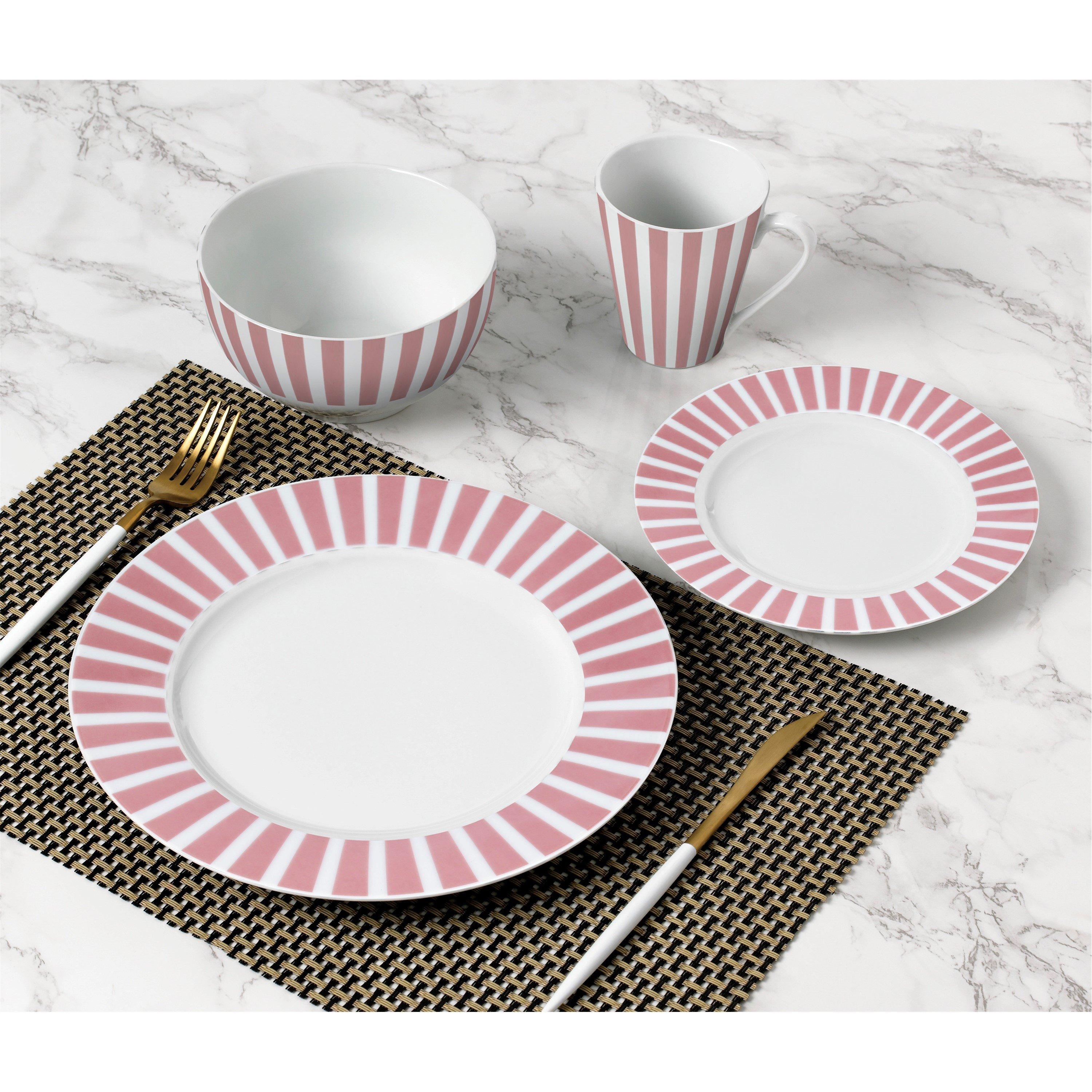 Pink - Waterside - 24pc Pink Split Stripe Dinner Set - 3
