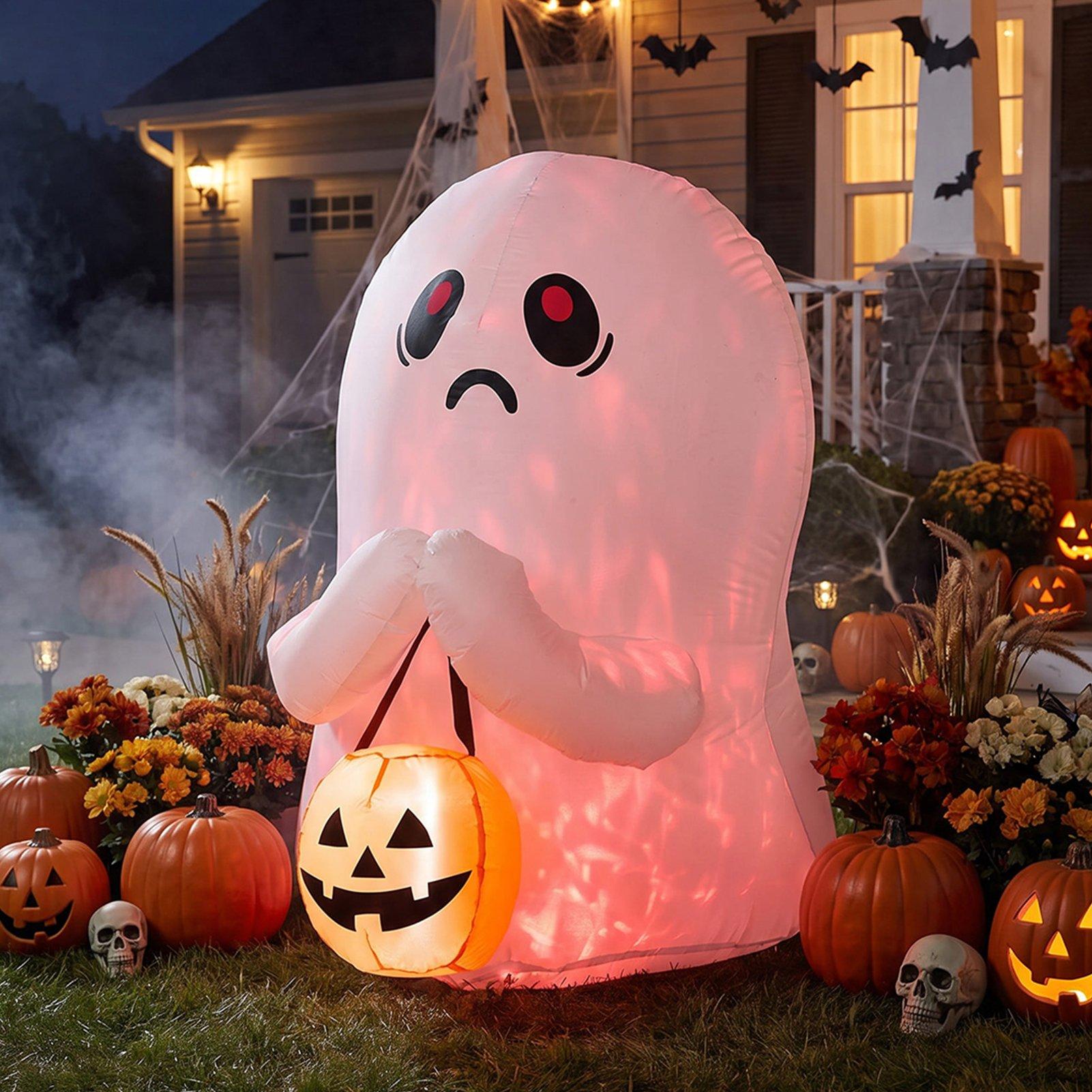 LIFE IDEAS 3FT Halloween Inflatable Ghost with Pumpkin Bucket
