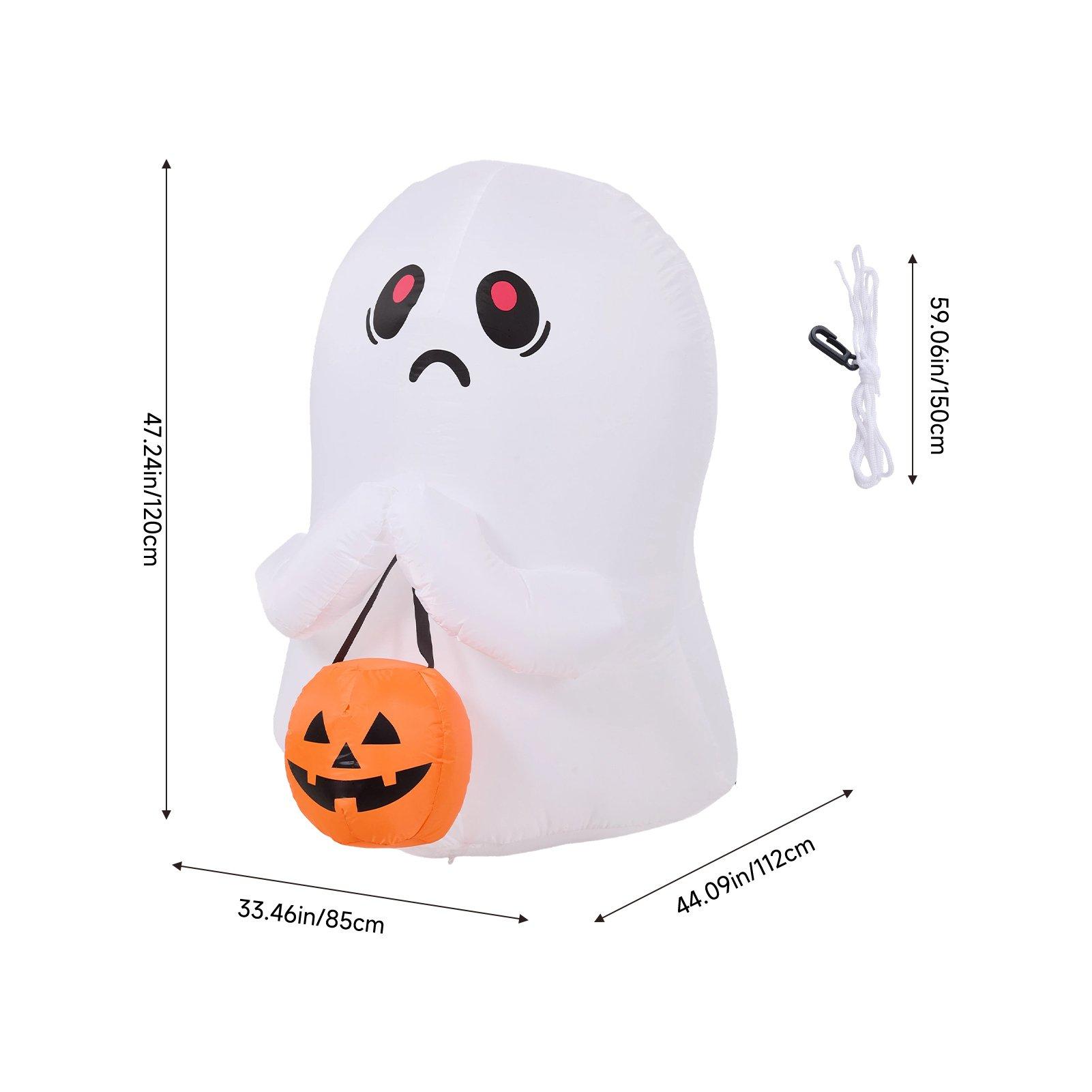 White - LIFE IDEAS - 3FT Halloween Inflatable Ghost with Pumpkin Bucket - 2