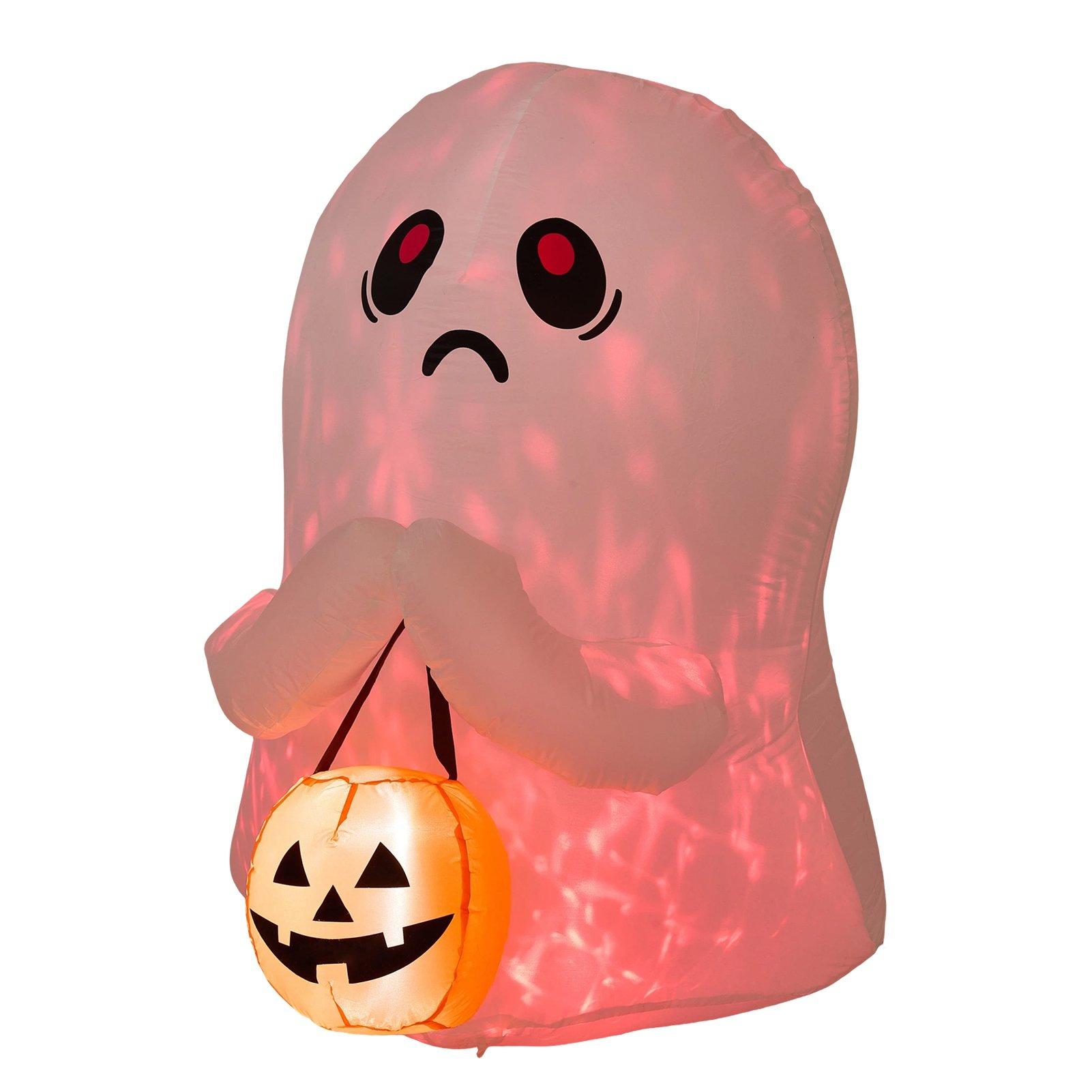 White - LIFE IDEAS - 3FT Halloween Inflatable Ghost with Pumpkin Bucket - 3