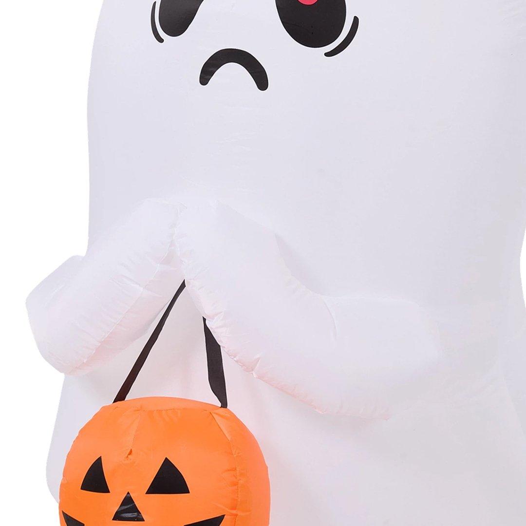 White - LIFE IDEAS - 3FT Halloween Inflatable Ghost with Pumpkin Bucket - 5