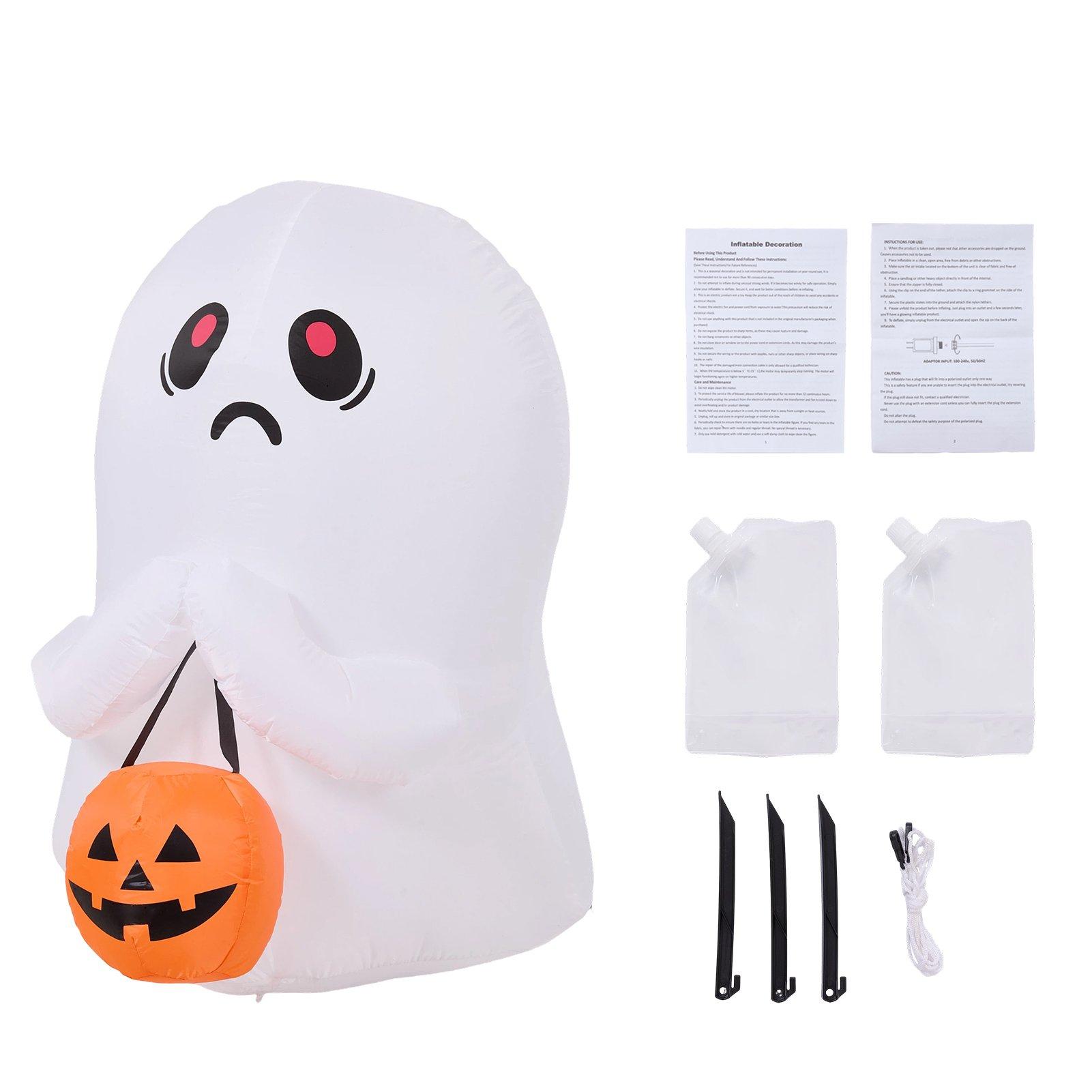 White - LIFE IDEAS - 3FT Halloween Inflatable Ghost with Pumpkin Bucket - 6