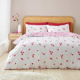 Catherine Lansfield Seersucker Heart Duvet Cover Set Red