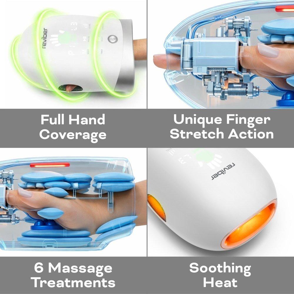 White - Reviber - Reviber Hand Spa Massager with Heat & Finger Stret - 3