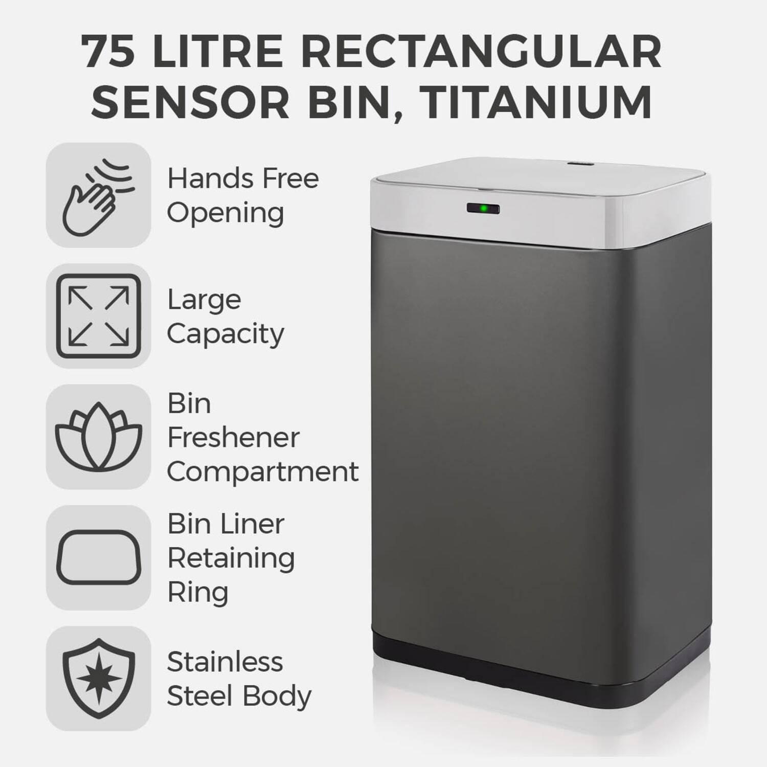 Titanium - Tower - Tower Square sensor bin with Fingerprint Proof Coat - 2