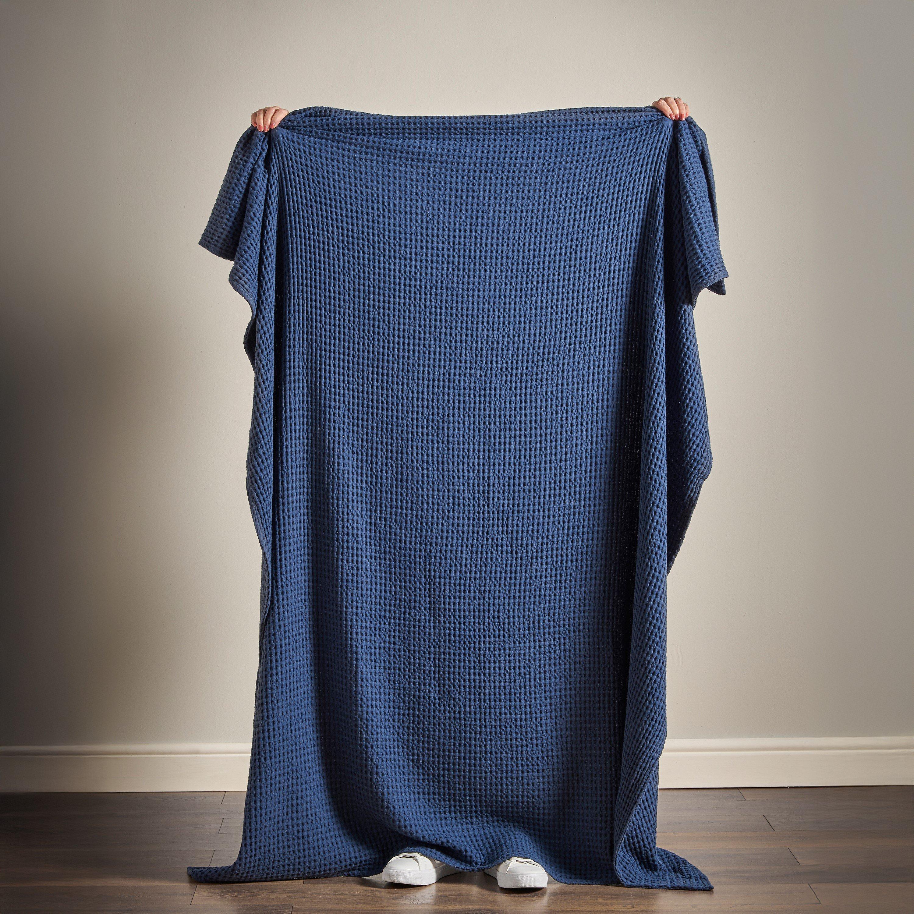 Navy Blue - Pineapple Elephant - Jaipur Chunky Waffle Cotton Blanket Throw - 2