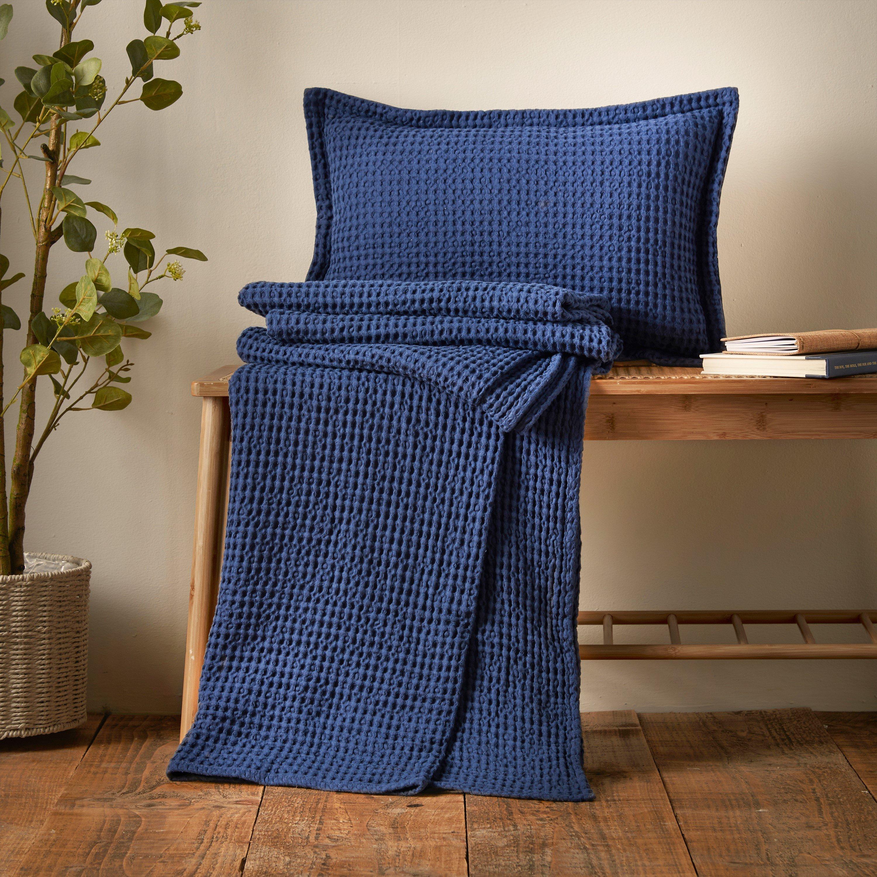 Navy Blue - Pineapple Elephant - Jaipur Chunky Waffle Cotton Blanket Throw - 4