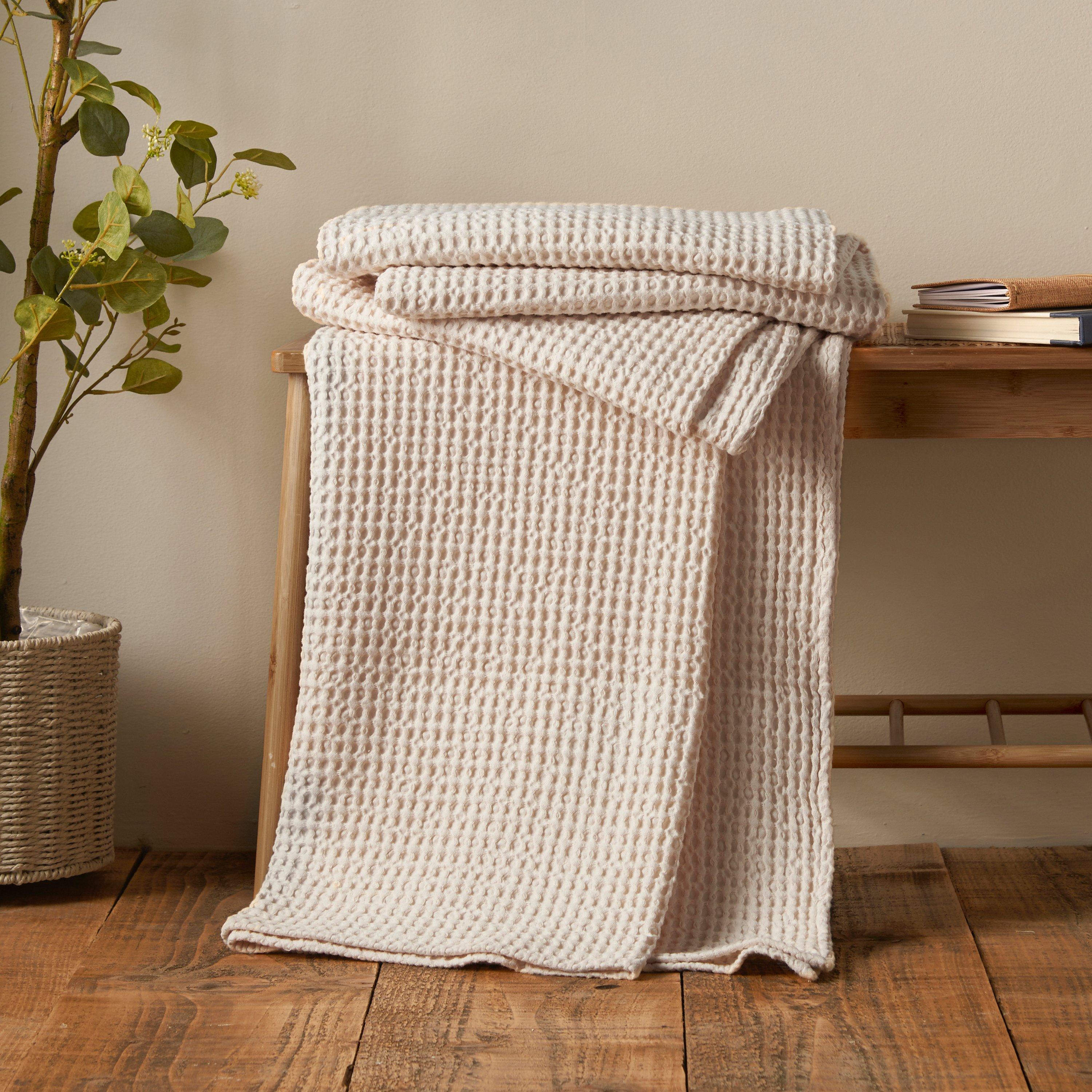 Pineapple Elephant  Jaipur Chunky Waffle Cotton Blanket Throw - Natural - 150x200cm