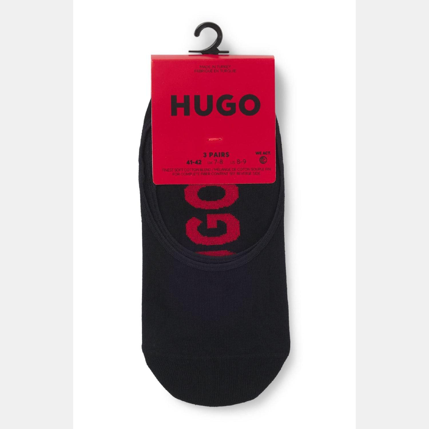 Black - Hugo - 3 Pack of Invisible Socks with Large Logos - 3