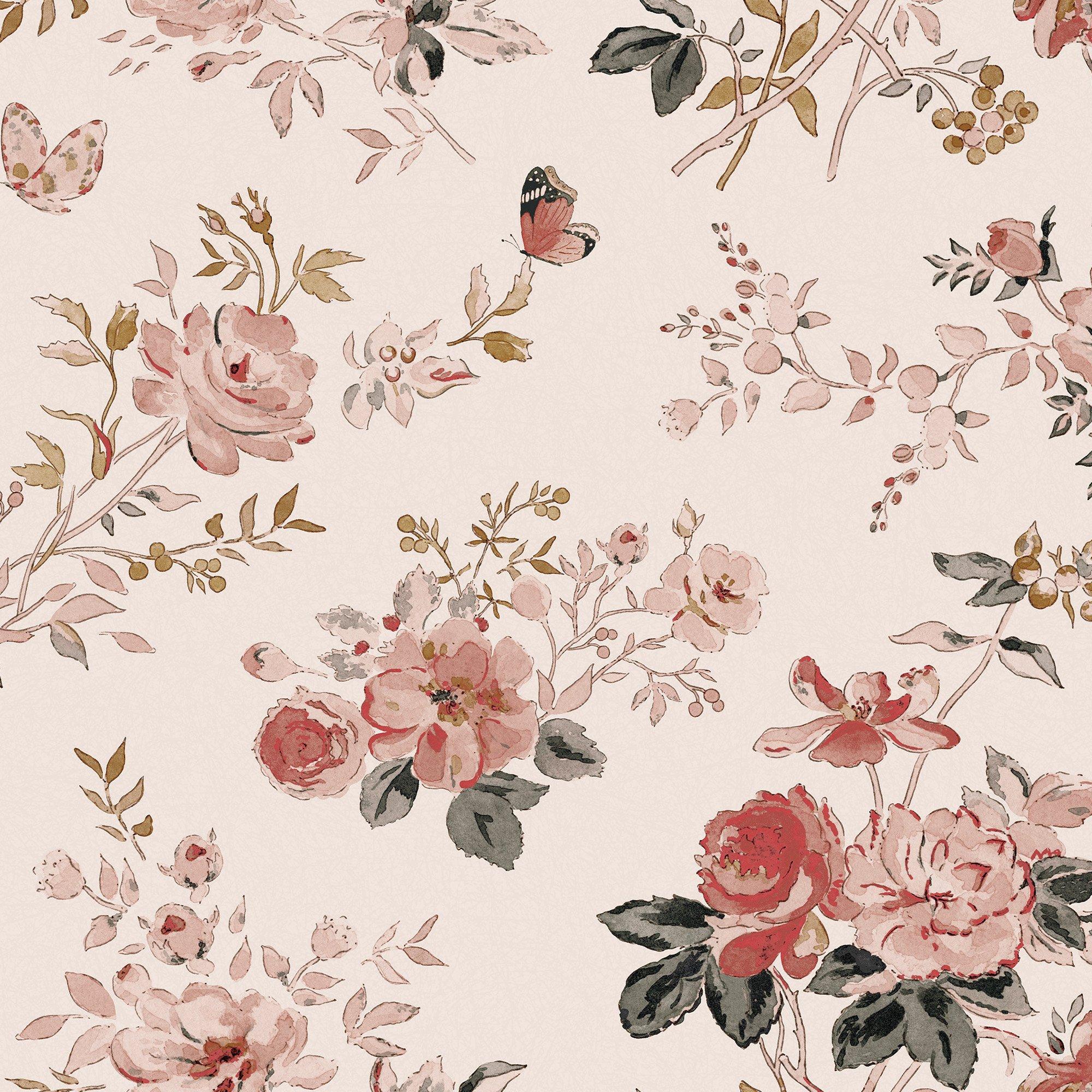 Sophie Allport  Vintage Rose Chalk Blush Wallpaper - Pink