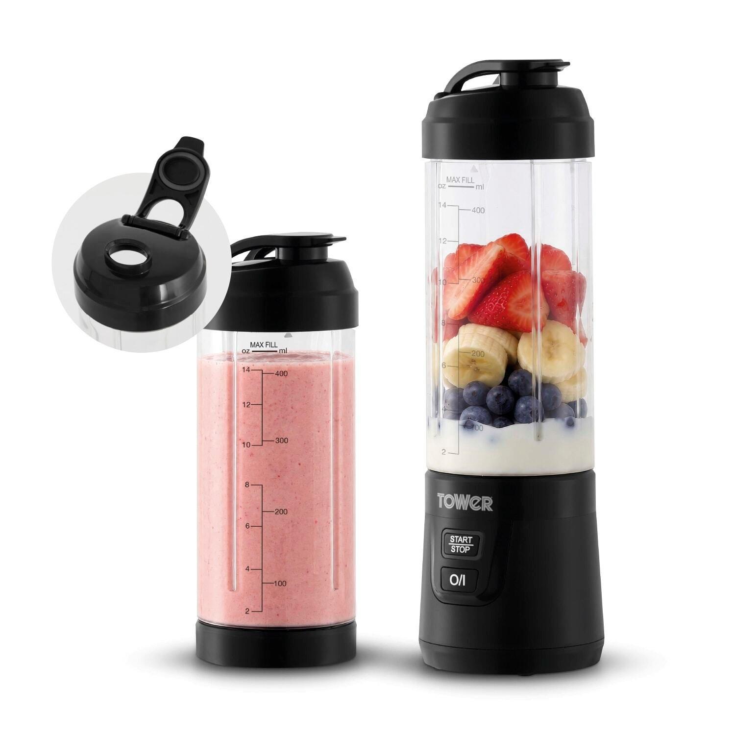 Black - Tower - Tower Portable Rechargeable Blender Cordless USB - 1