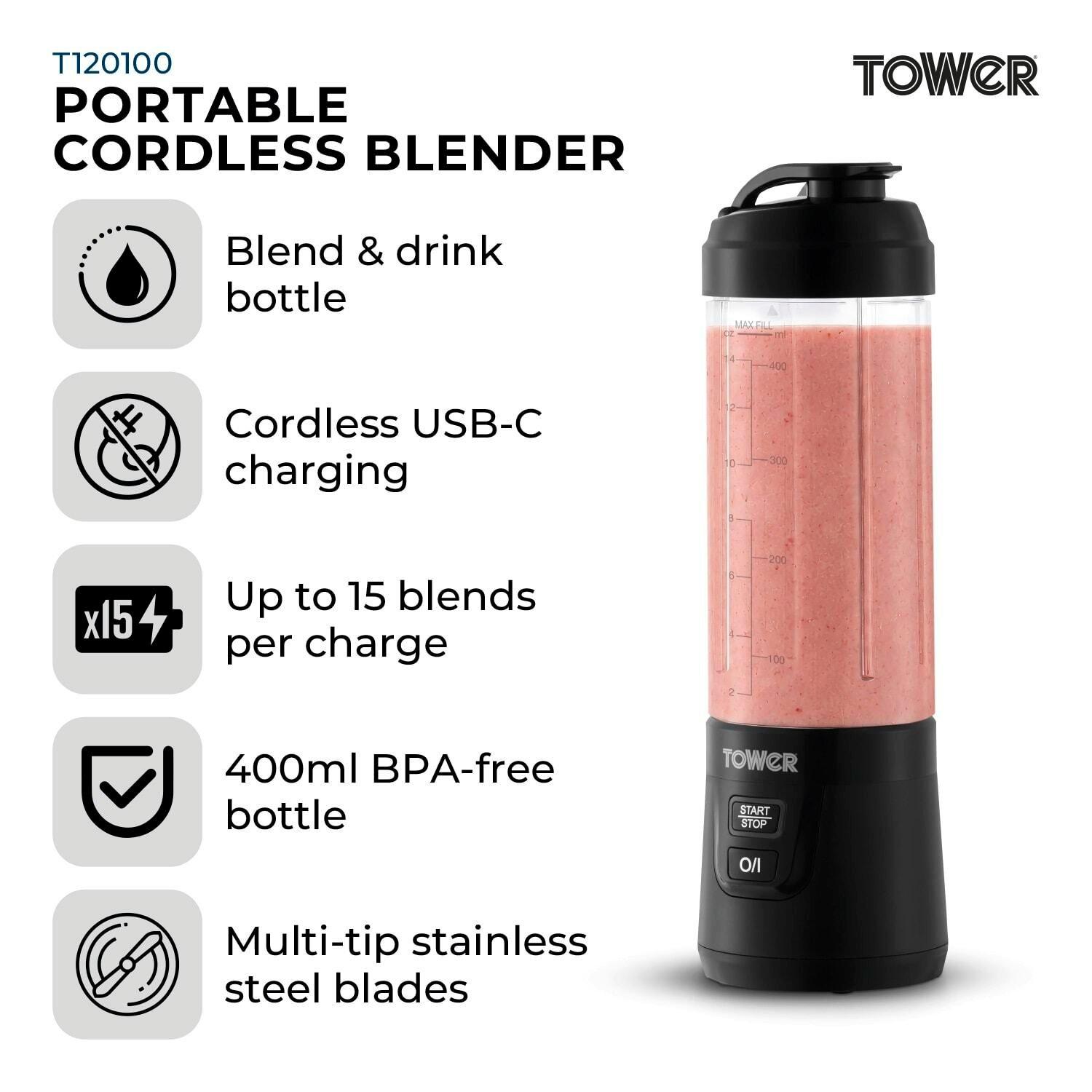 Black - Tower - Tower Portable Rechargeable Blender Cordless USB - 2