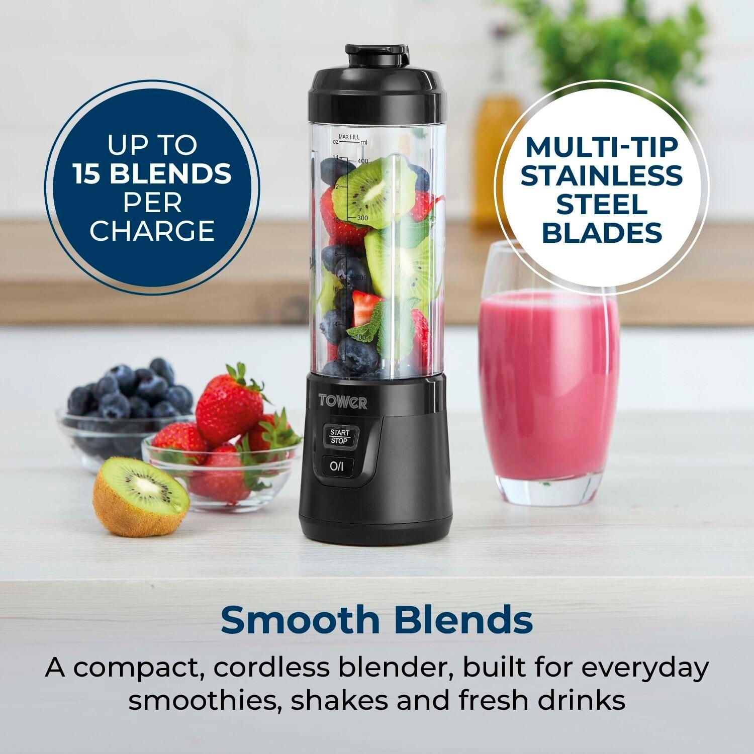 Black - Tower - Tower Portable Rechargeable Blender Cordless USB - 5