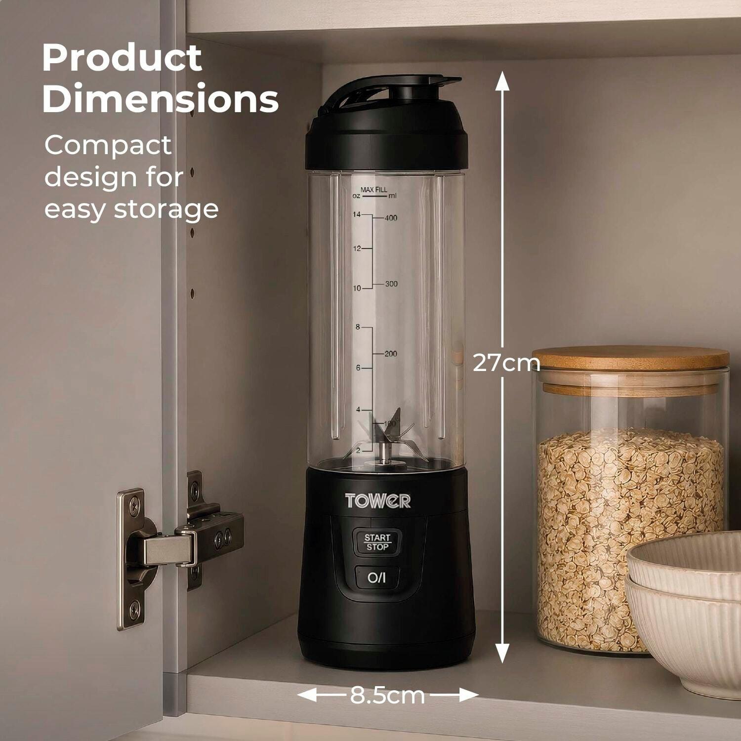 Black - Tower - Tower Portable Rechargeable Blender Cordless USB - 7