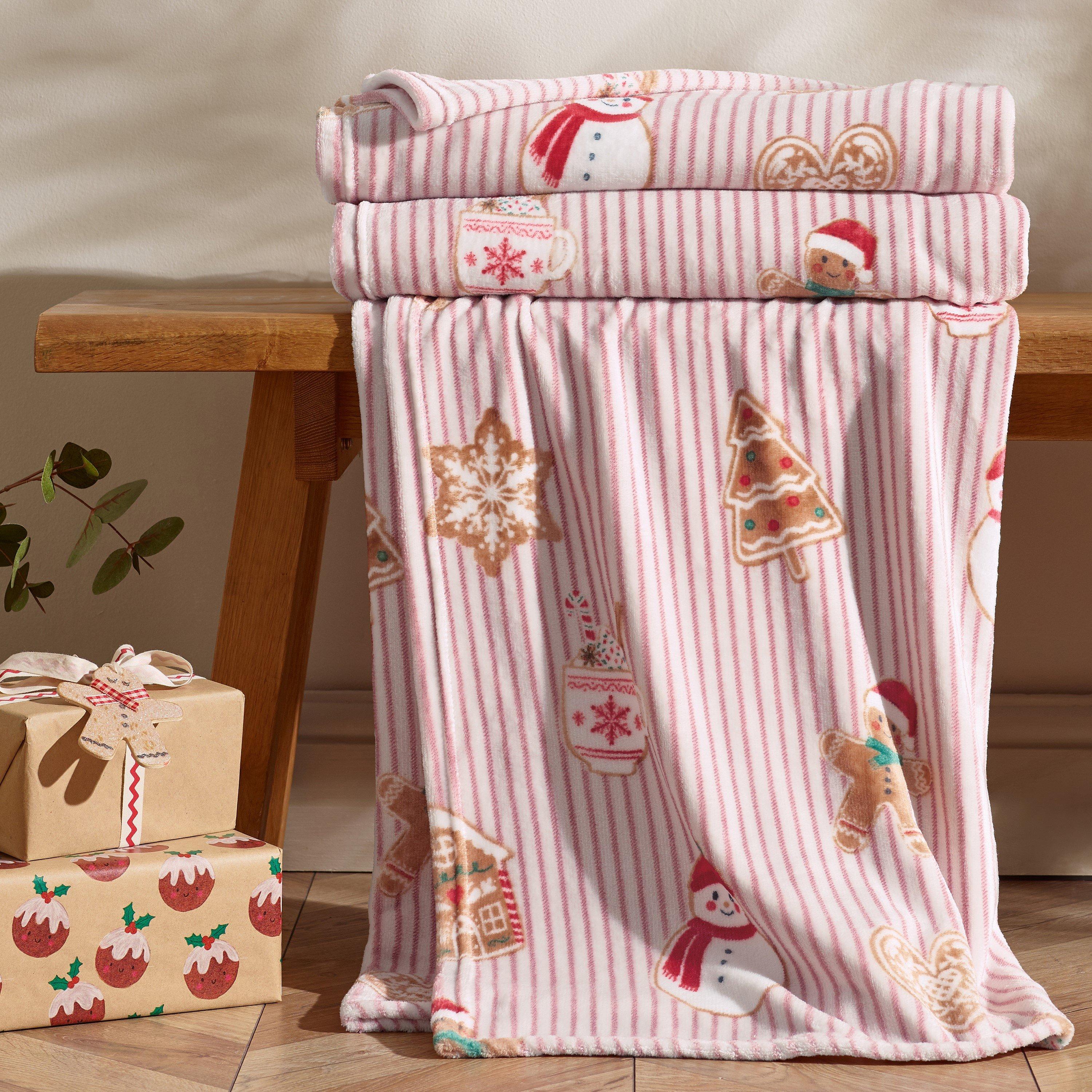 Natural - Catherine Lansfield - Christmas Gingerbread Stripe Cosy Blanket Throw - 1